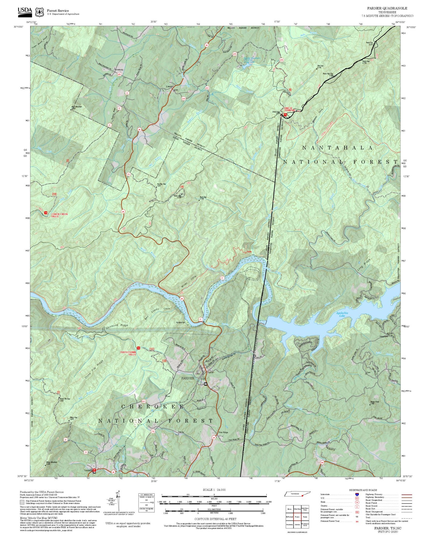 2025 Forest Service Topo Map of Farner Tennessee