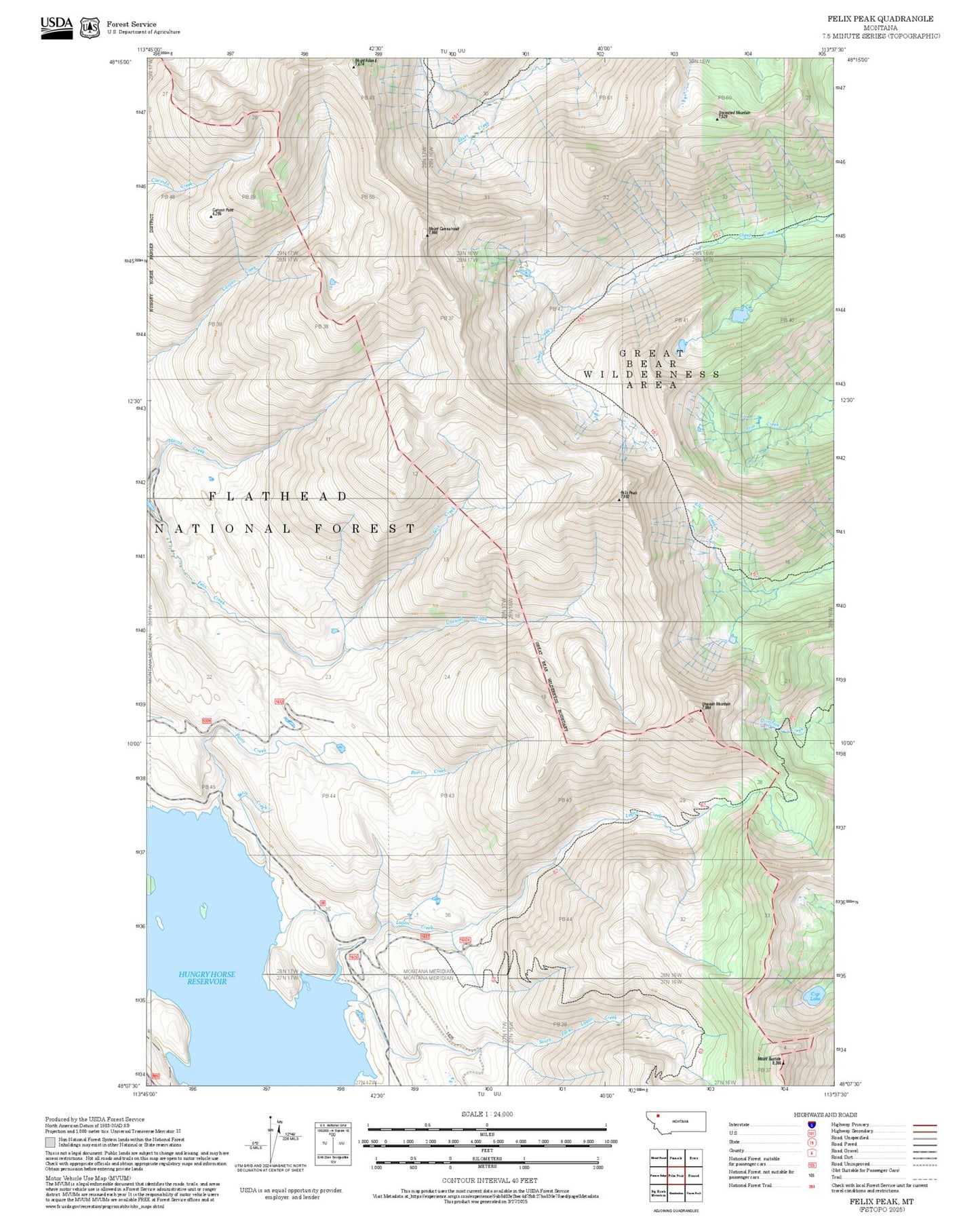 2025 Forest Service Topo Map of Felix Peak Montana