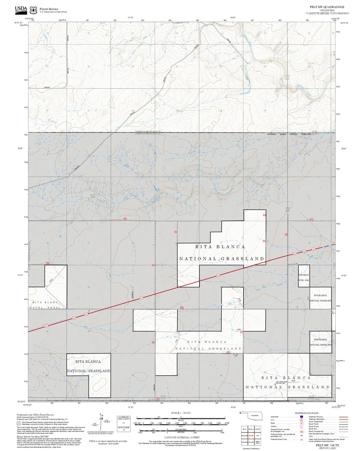 2025 Forest Service Topo Map of Felt SW Oklahoma