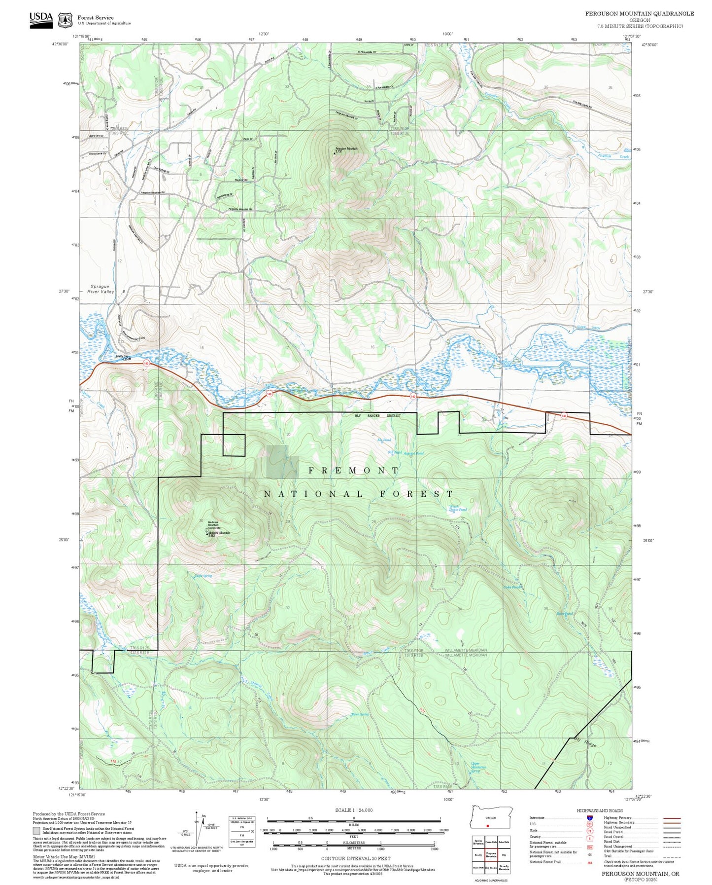 2025 Forest Service Topo Map of Ferguson Mountain Oregon
