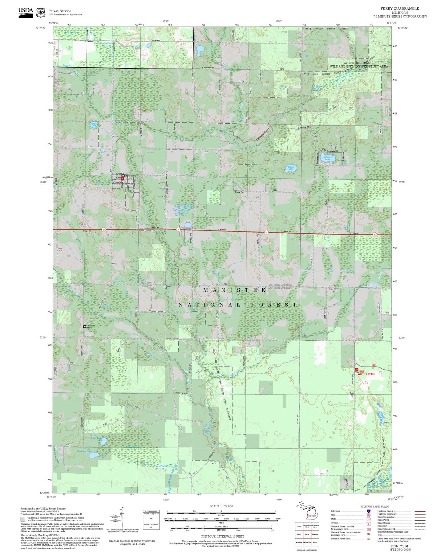 2025 Forest Service Topo Map of Ferry Michigan