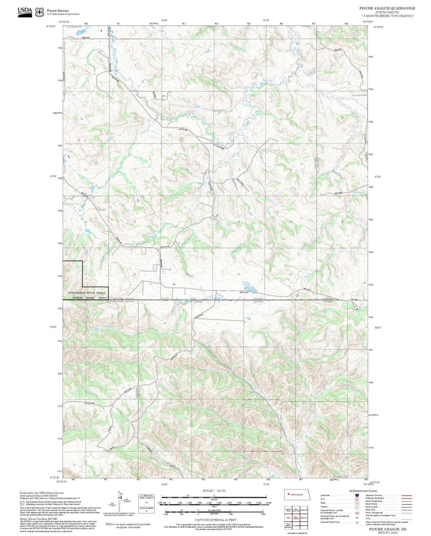 2025 Forest Service Topo Map of Figure 4 Ranch North Dakota