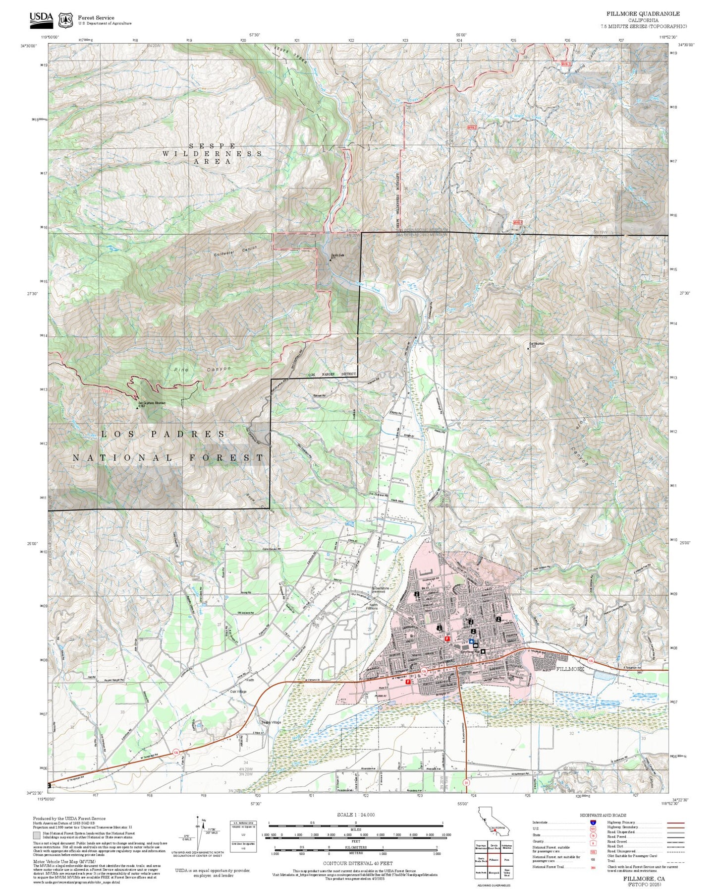 2025 Forest Service Topo Map of Fillmore California