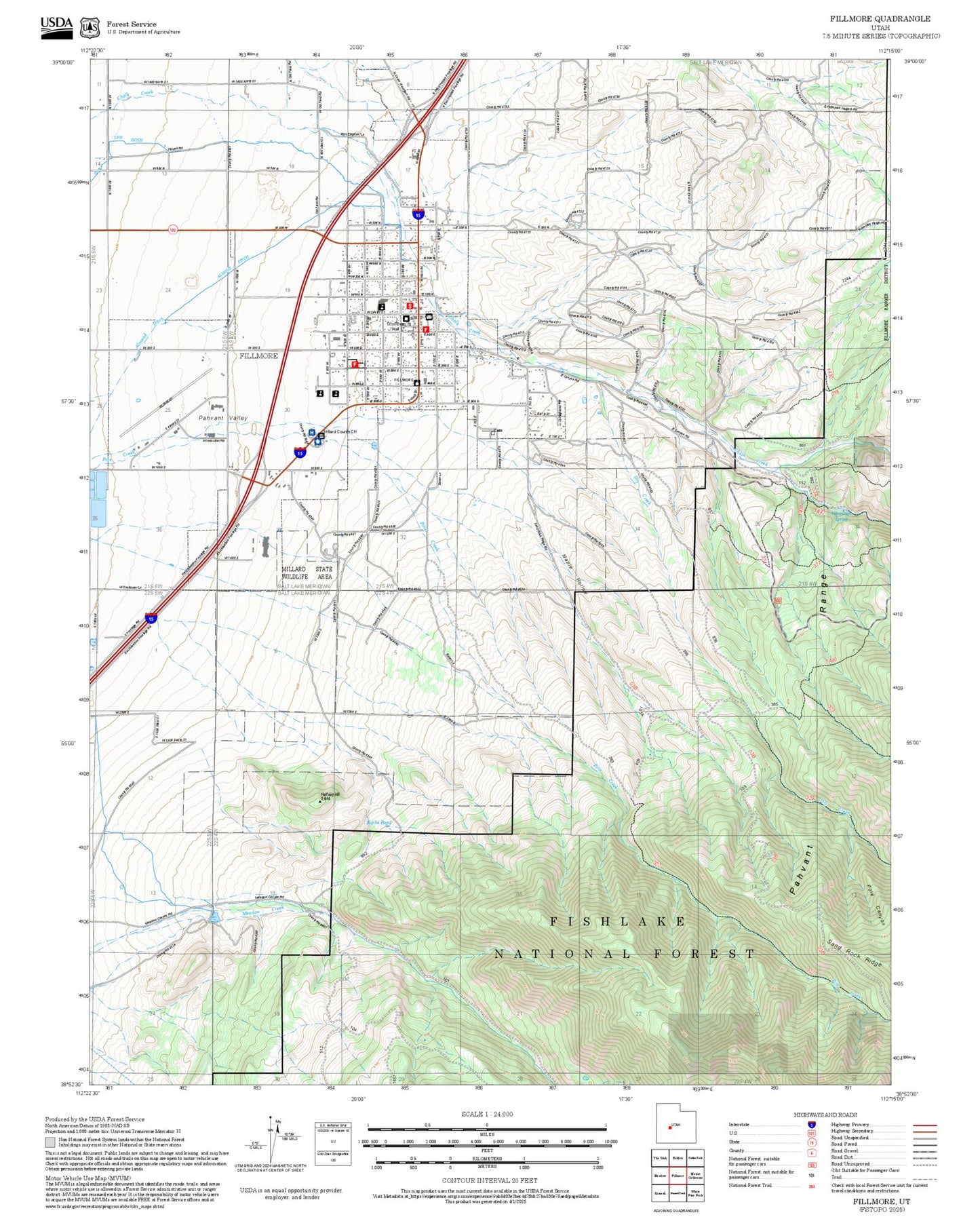 2025 Forest Service Topo Map of Fillmore Utah