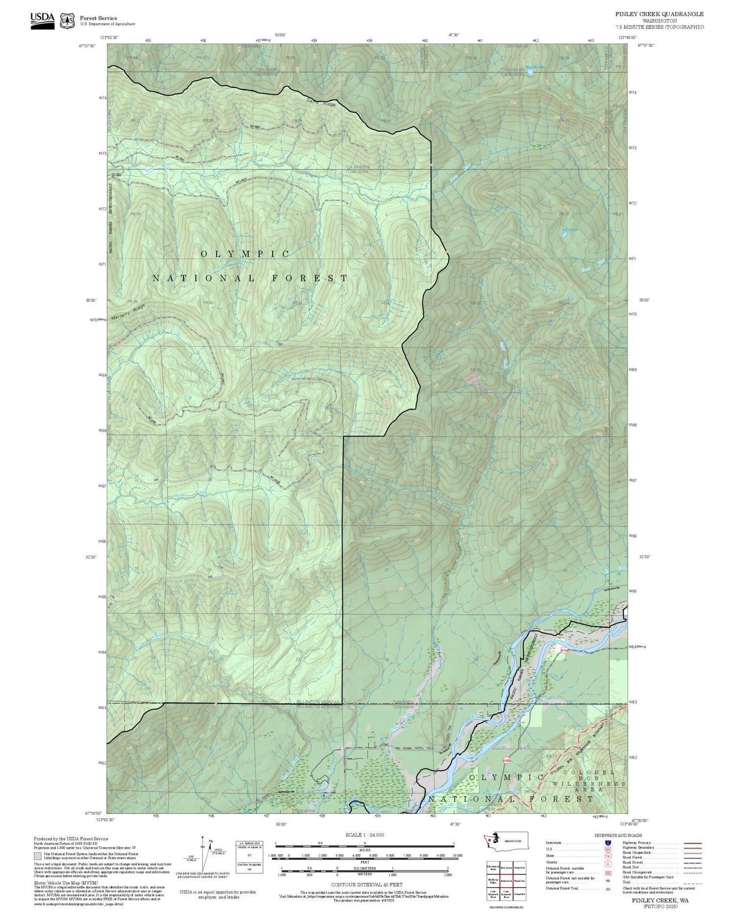 2025 Forest Service Topo Map of Finley Creek Washington