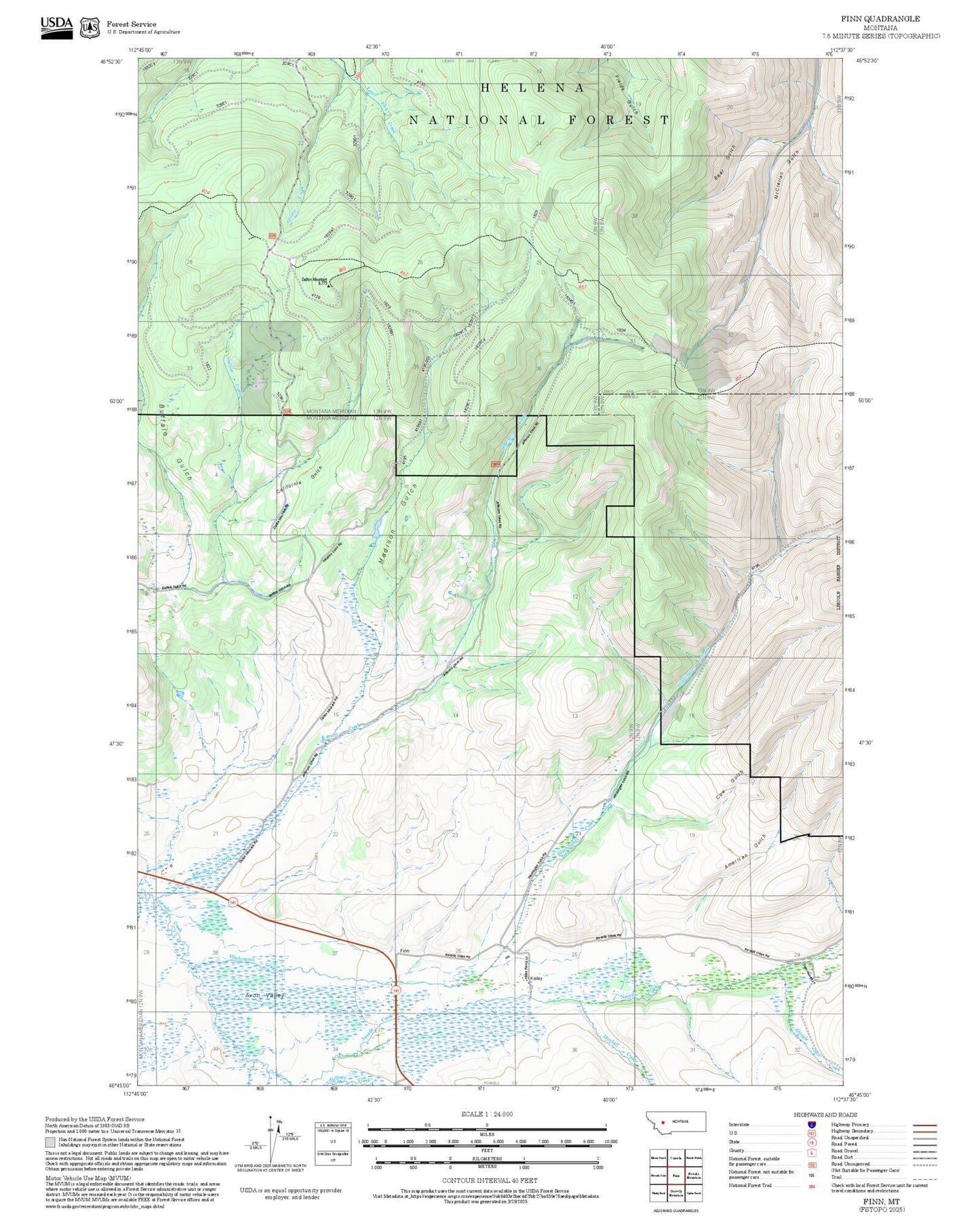 2025 Forest Service Topo Map of Finn Montana