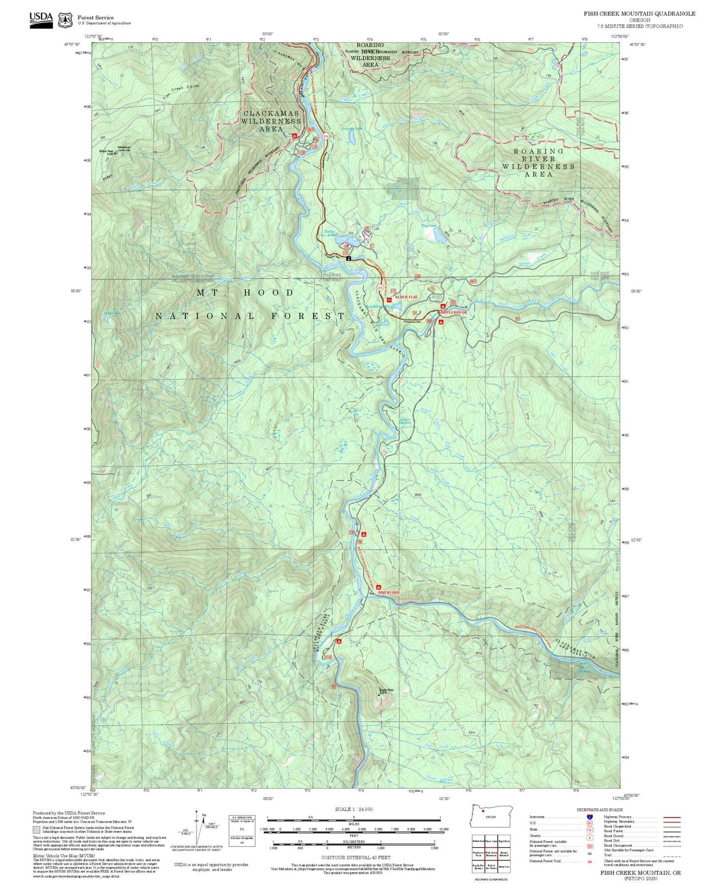 2025 Forest Service Topo Map of Fish Creek Mountain Oregon