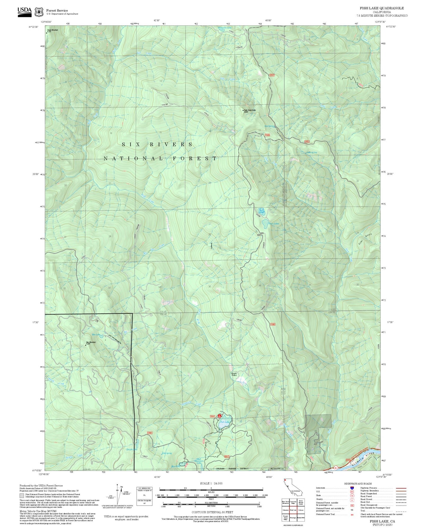 2025 Forest Service Topo Map of Fish Lake California