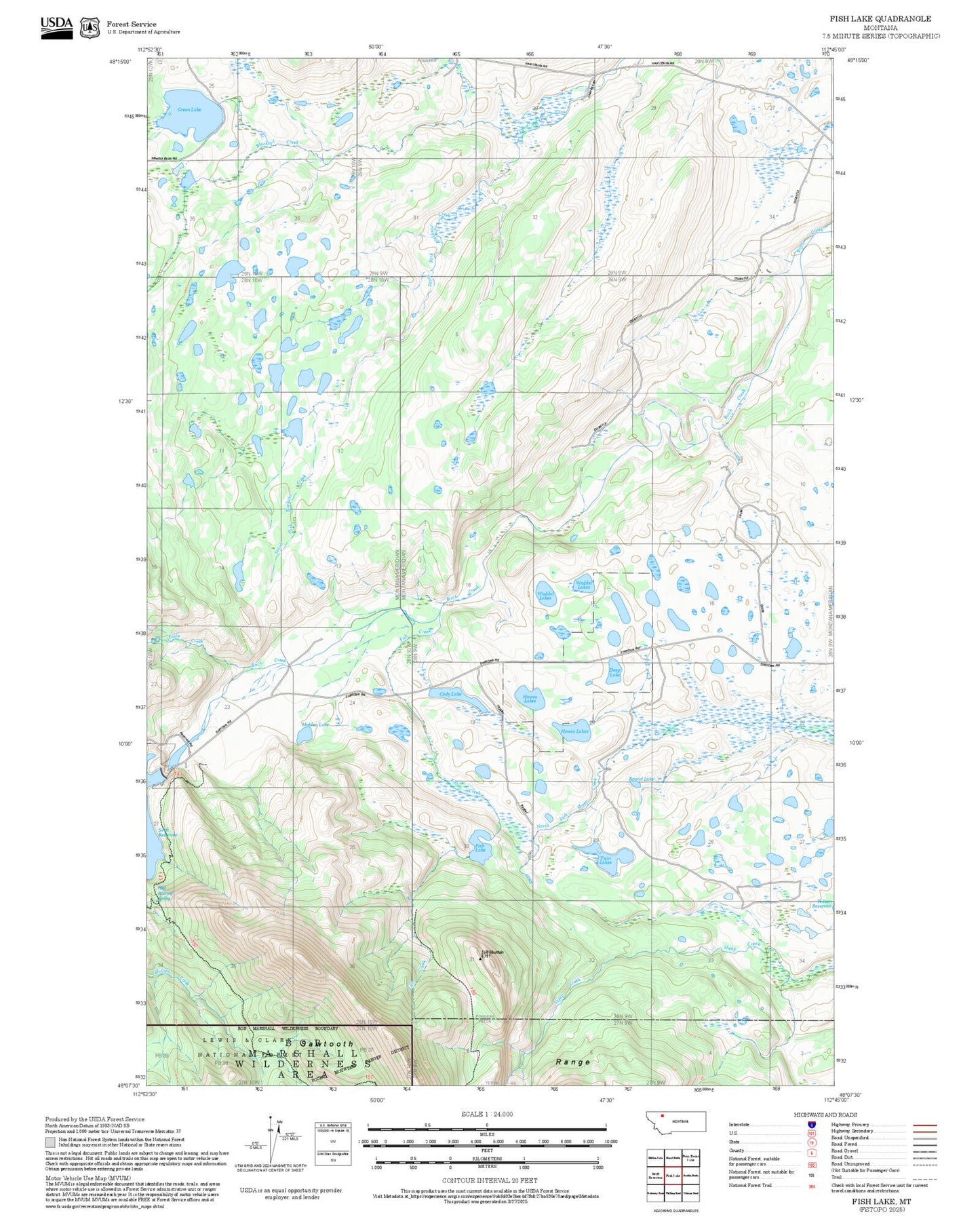 2025 Forest Service Topo Map of Fish Lake Montana
