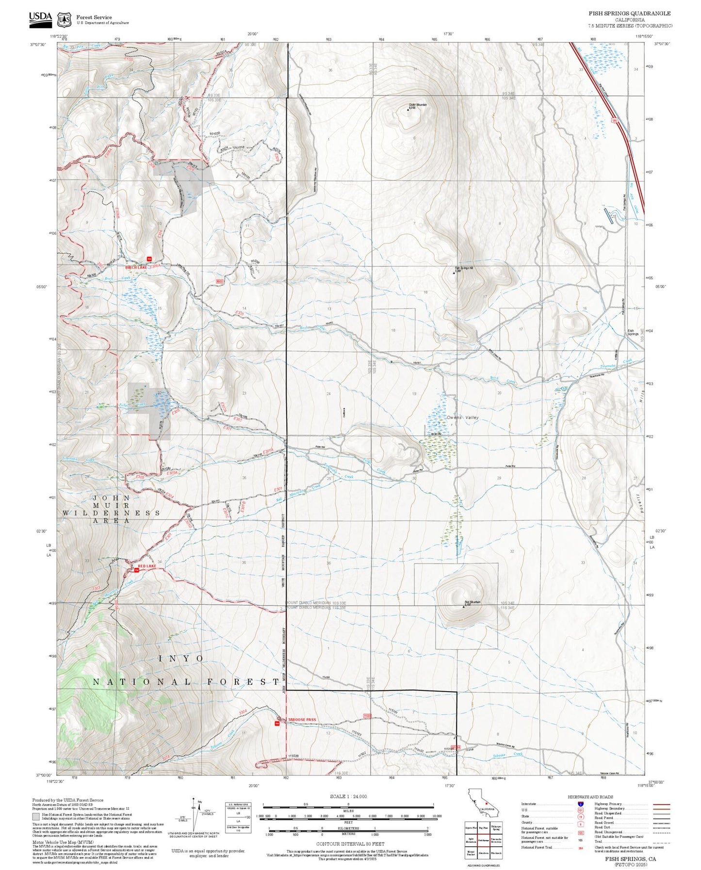 2025 Forest Service Topo Map of Fish Springs California