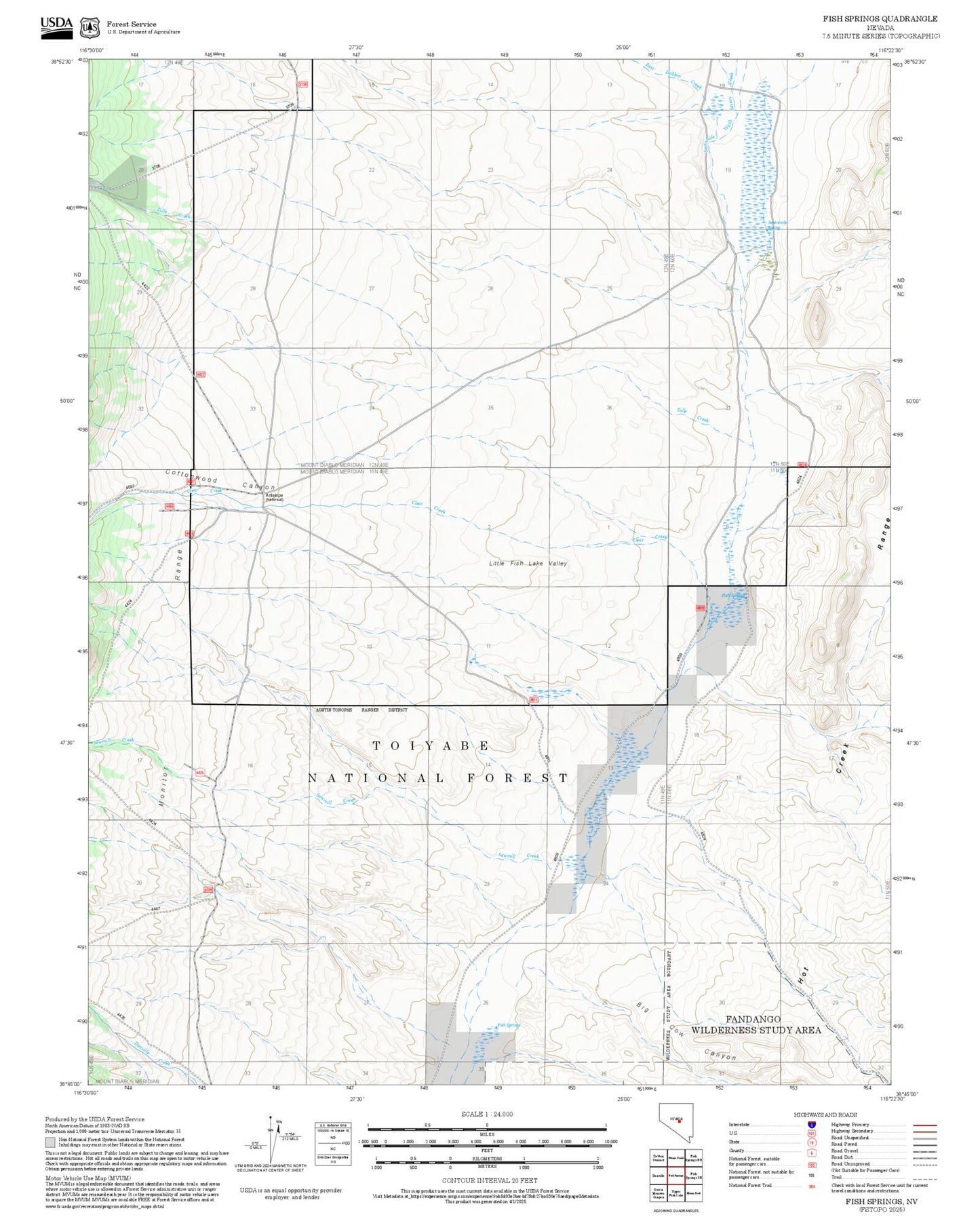 2025 Forest Service Topo Map of Fish Springs Nevada