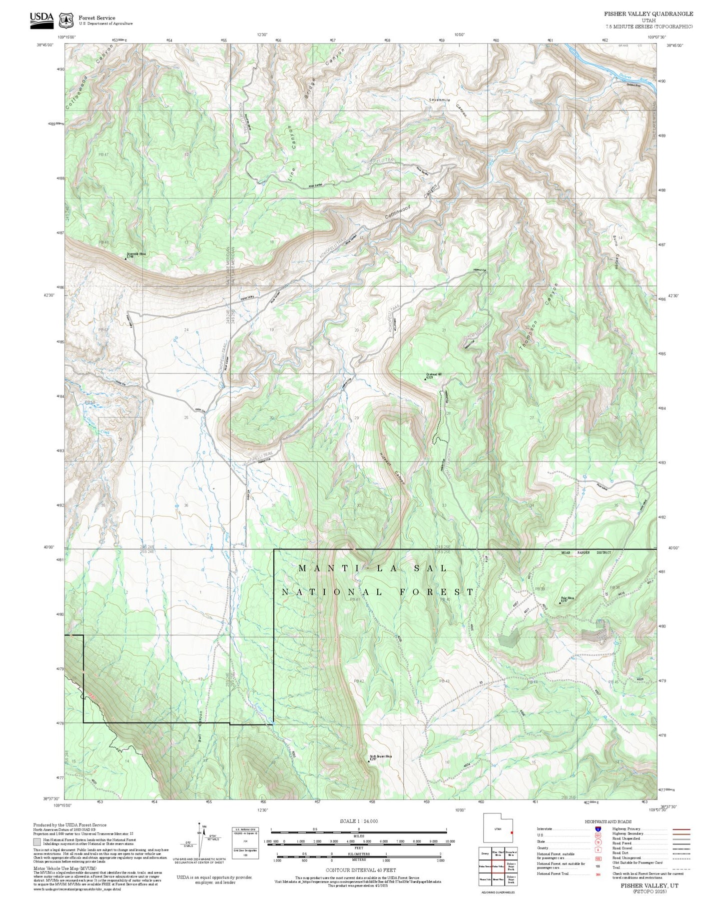 2025 Forest Service Topo Map of Fisher Valley Utah
