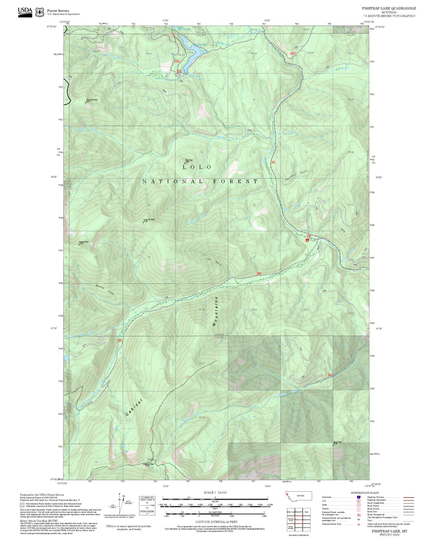 2025 Forest Service Topo Map of Fishtrap Lake Montana