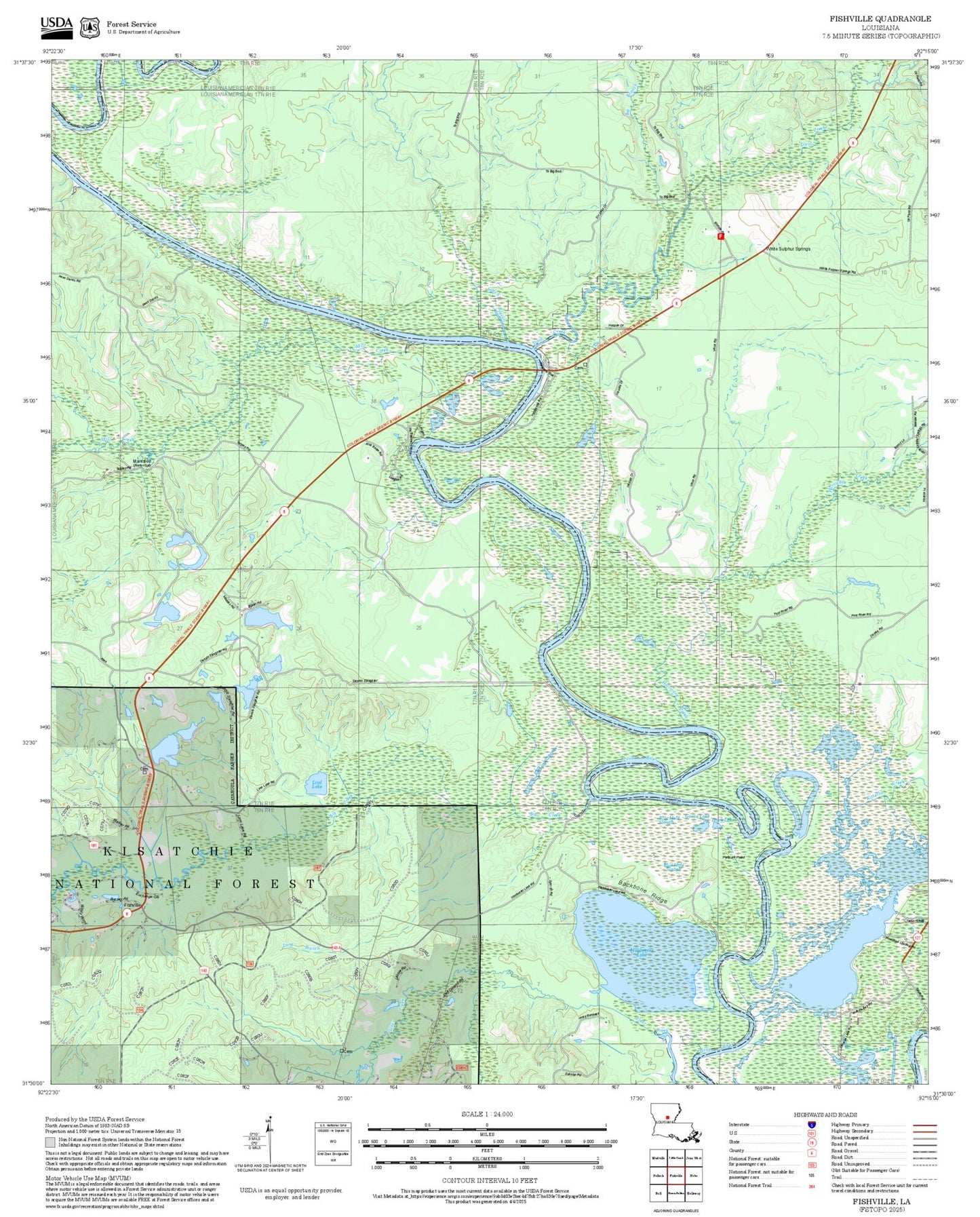 2025 Forest Service Topo Map of Fishville Louisiana