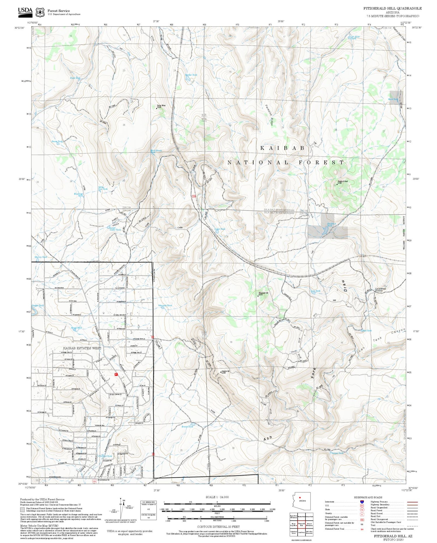 2025 Forest Service Topo Map of Fitzgerald Hill Arizona
