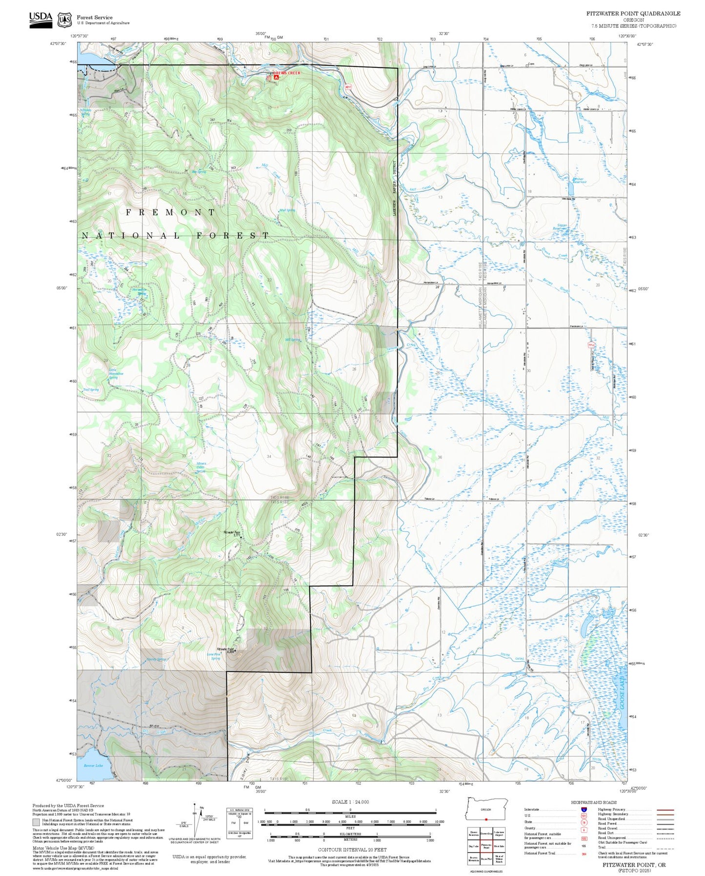 2025 Forest Service Topo Map of Fitzwater Point Oregon