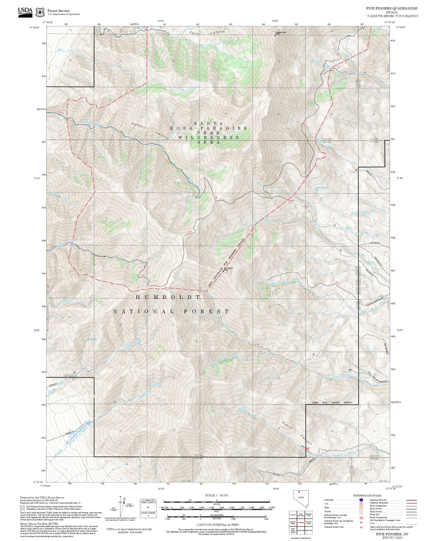2025 Forest Service Topo Map of Five Fingers Nevada