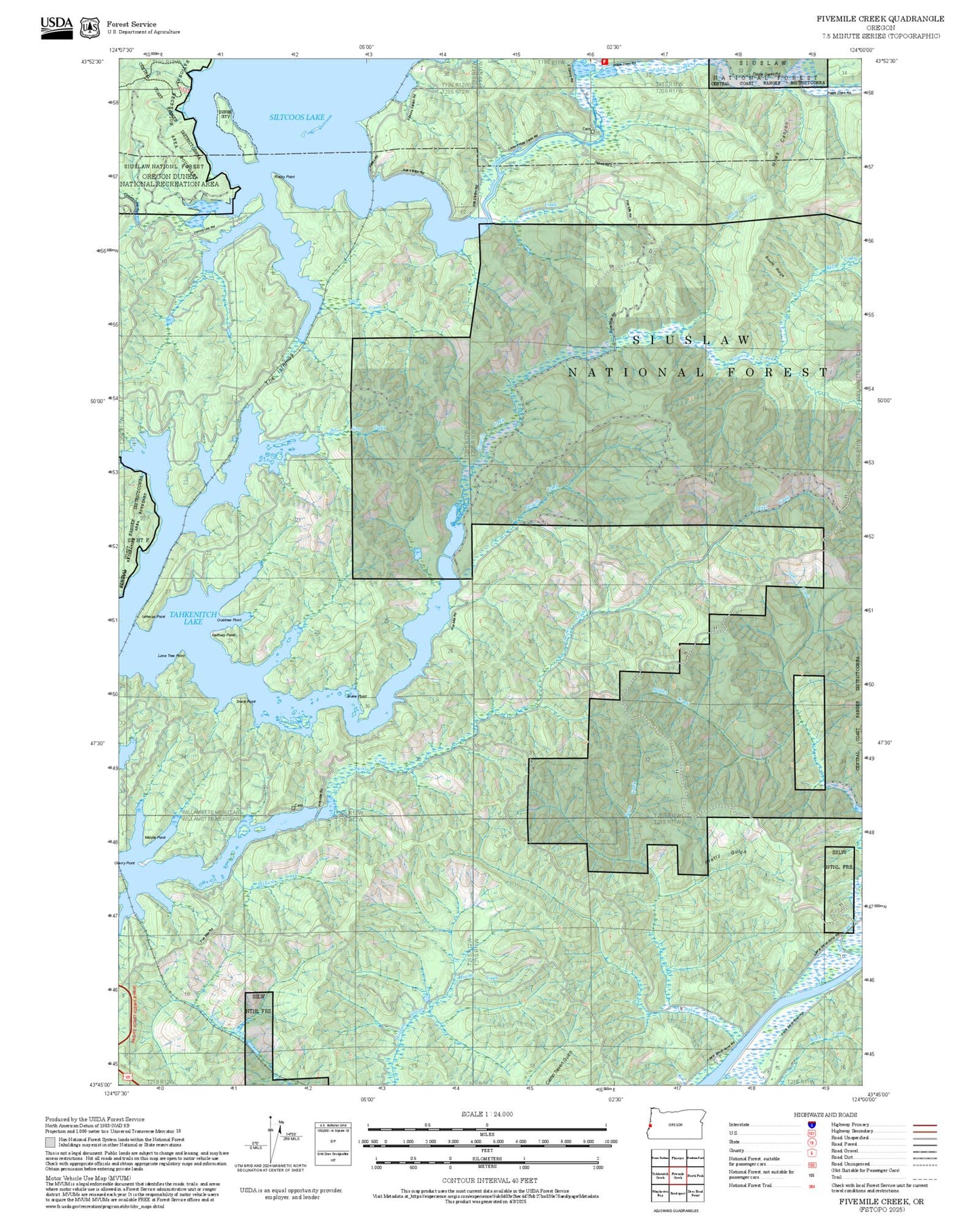 2025 Forest Service Topo Map of Fivemile Creek Oregon