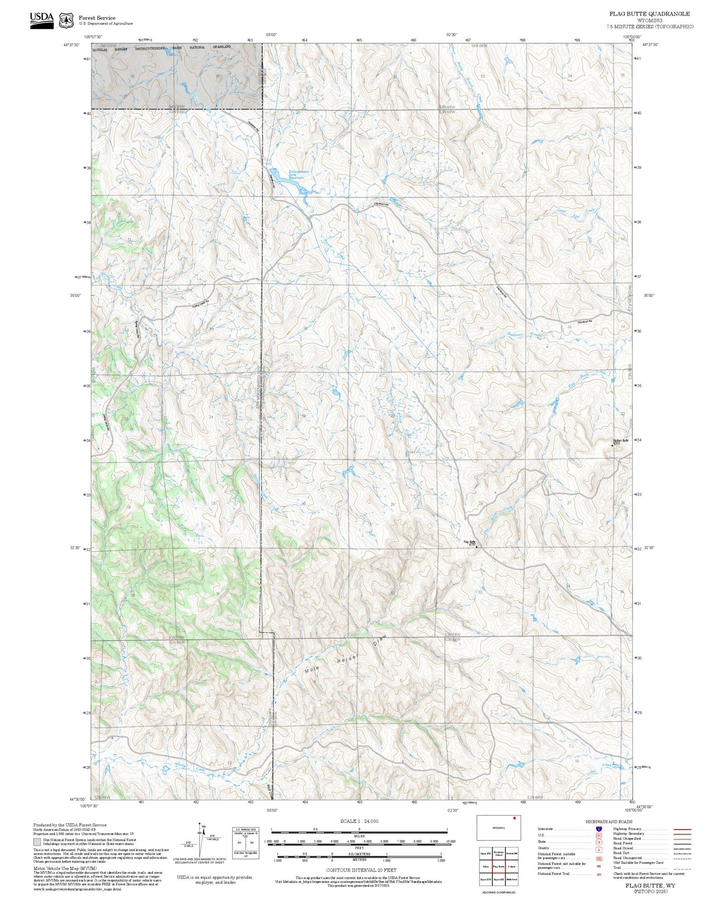 2025 Forest Service Topo Map of Flag Butte Wyoming