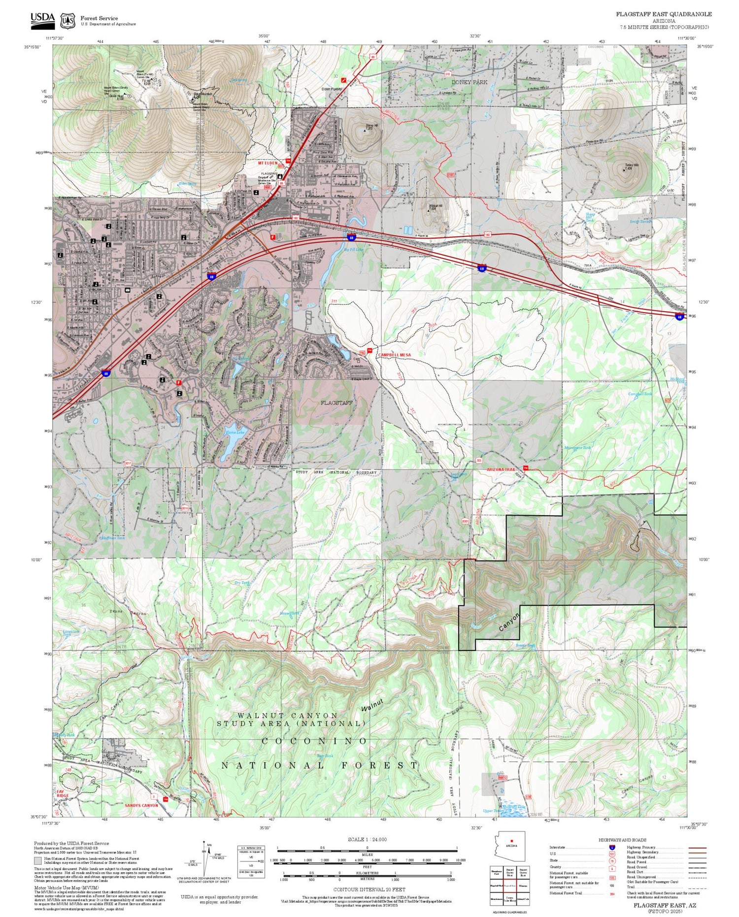 2025 Forest Service Topo Map of Flagstaff East Arizona