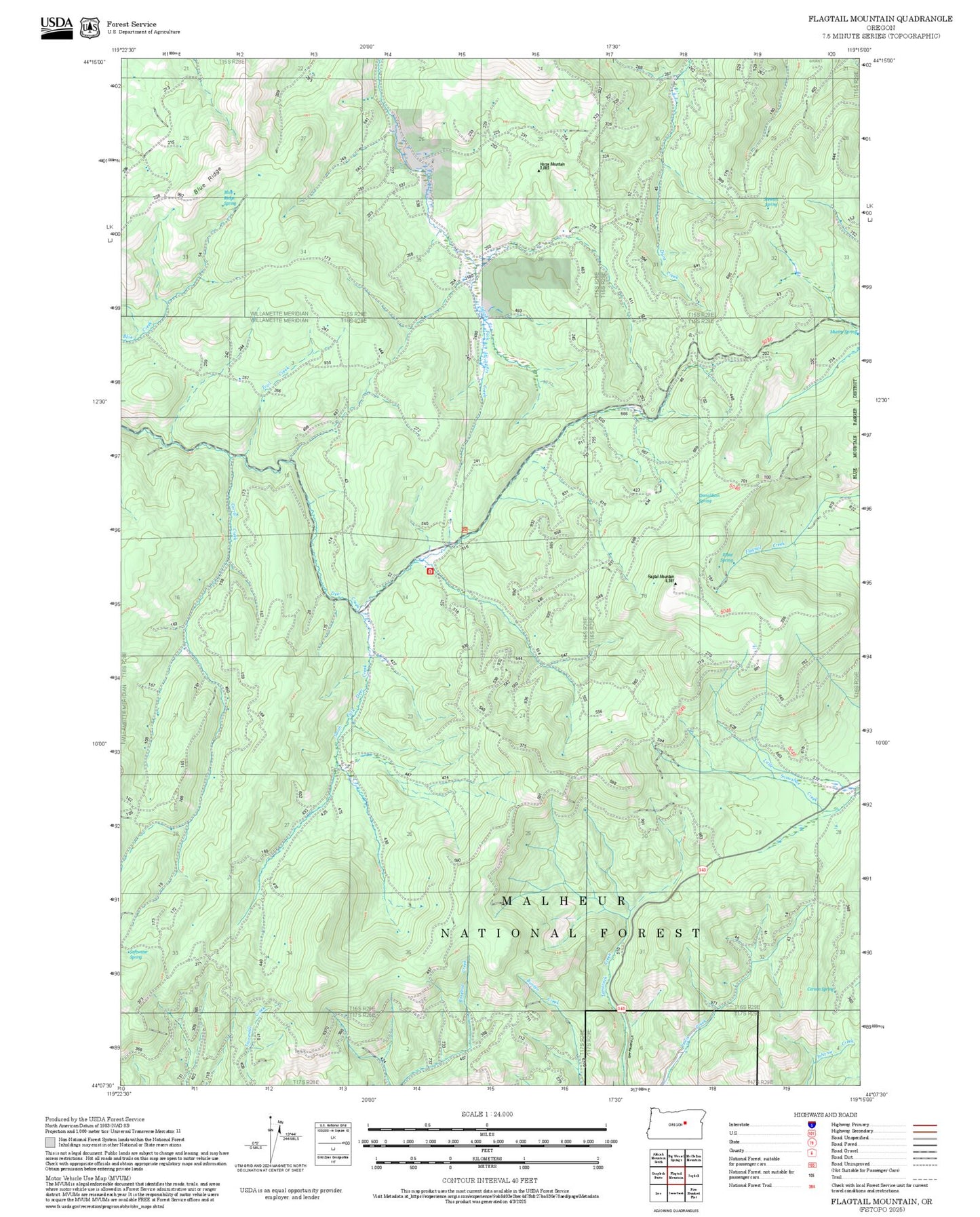 2025 Forest Service Topo Map of Flagtail Mountain Oregon