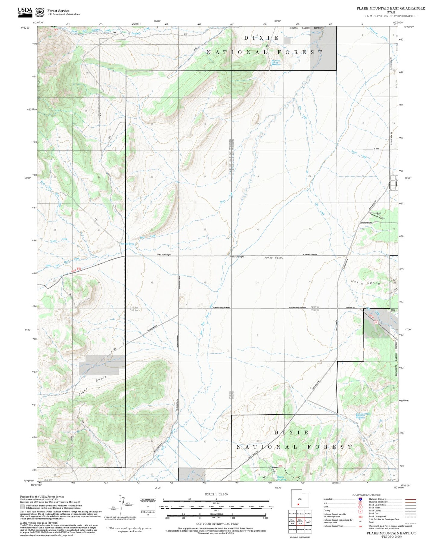 2025 Forest Service Topo Map of Flake Mountain East Utah