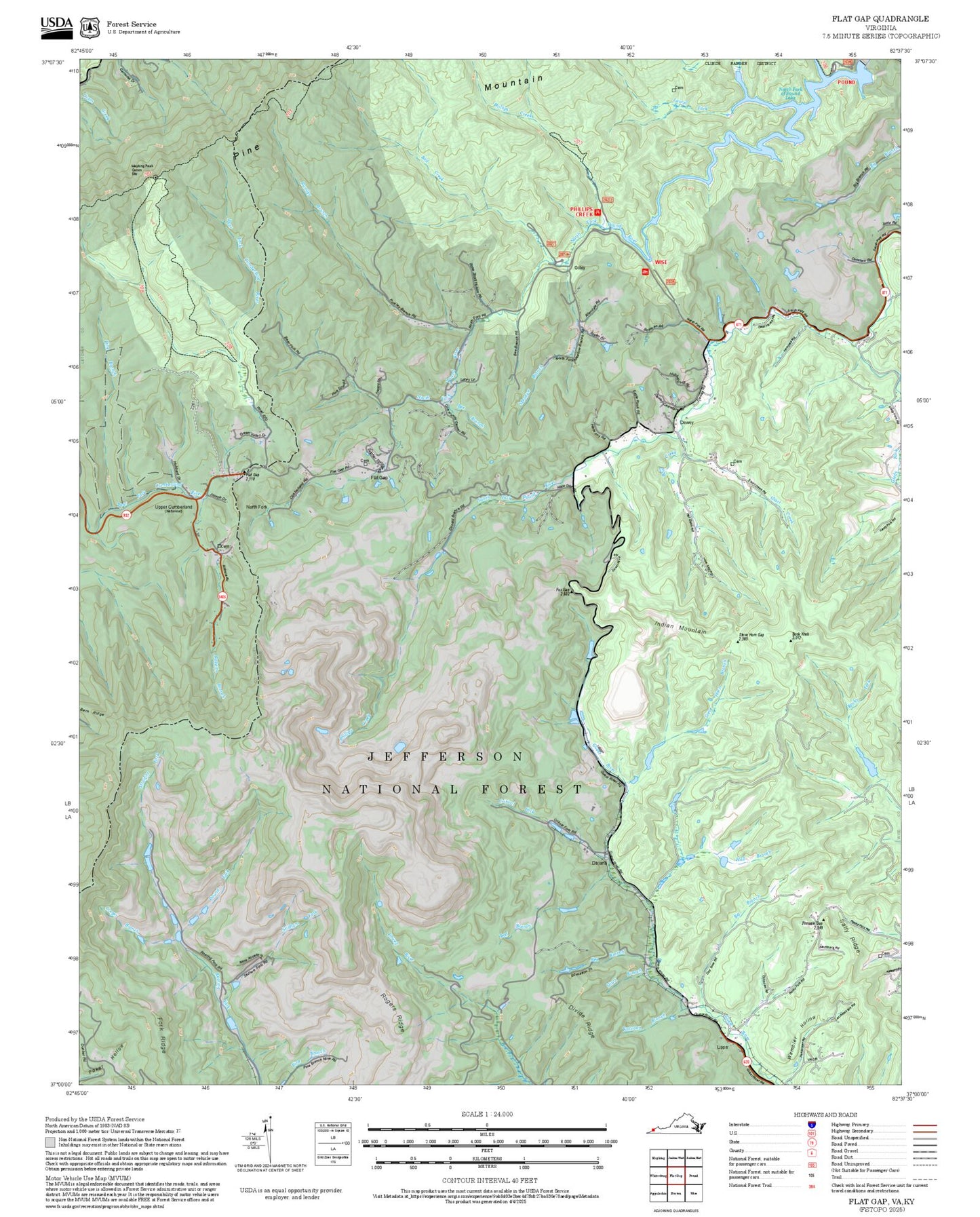 2025 Forest Service Topo Map of Flat Gap Virginia