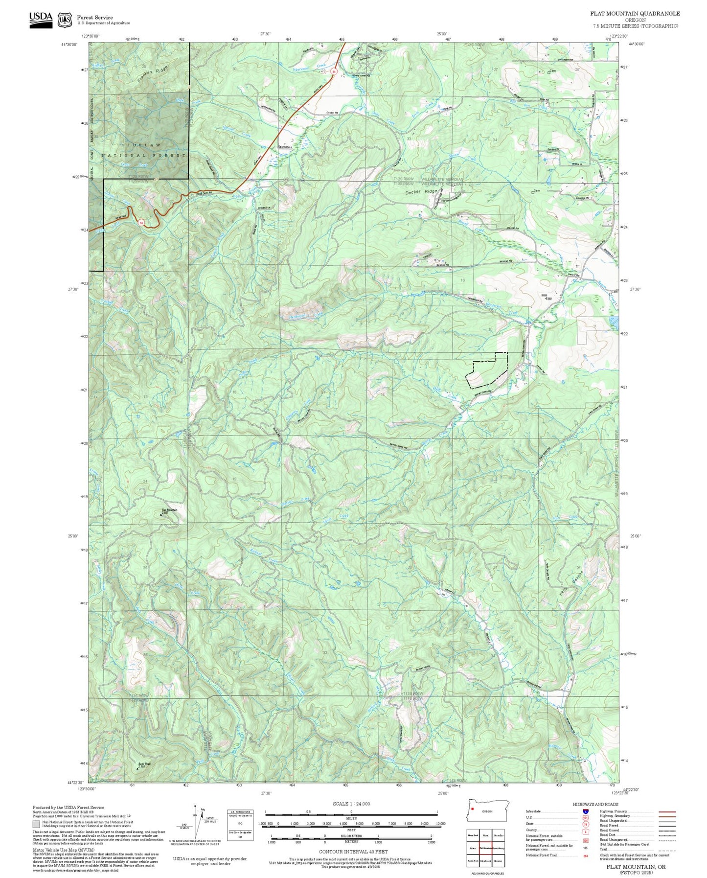 2025 Forest Service Topo Map of Flat Mountain Oregon
