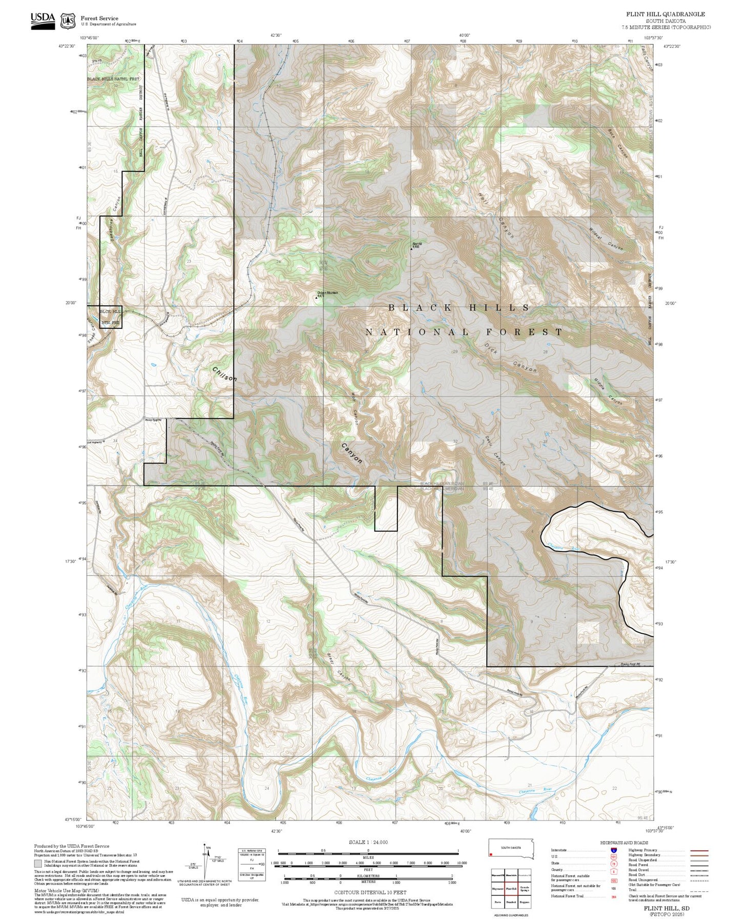 2025 Forest Service Topo Map of Flint Hill South Dakota