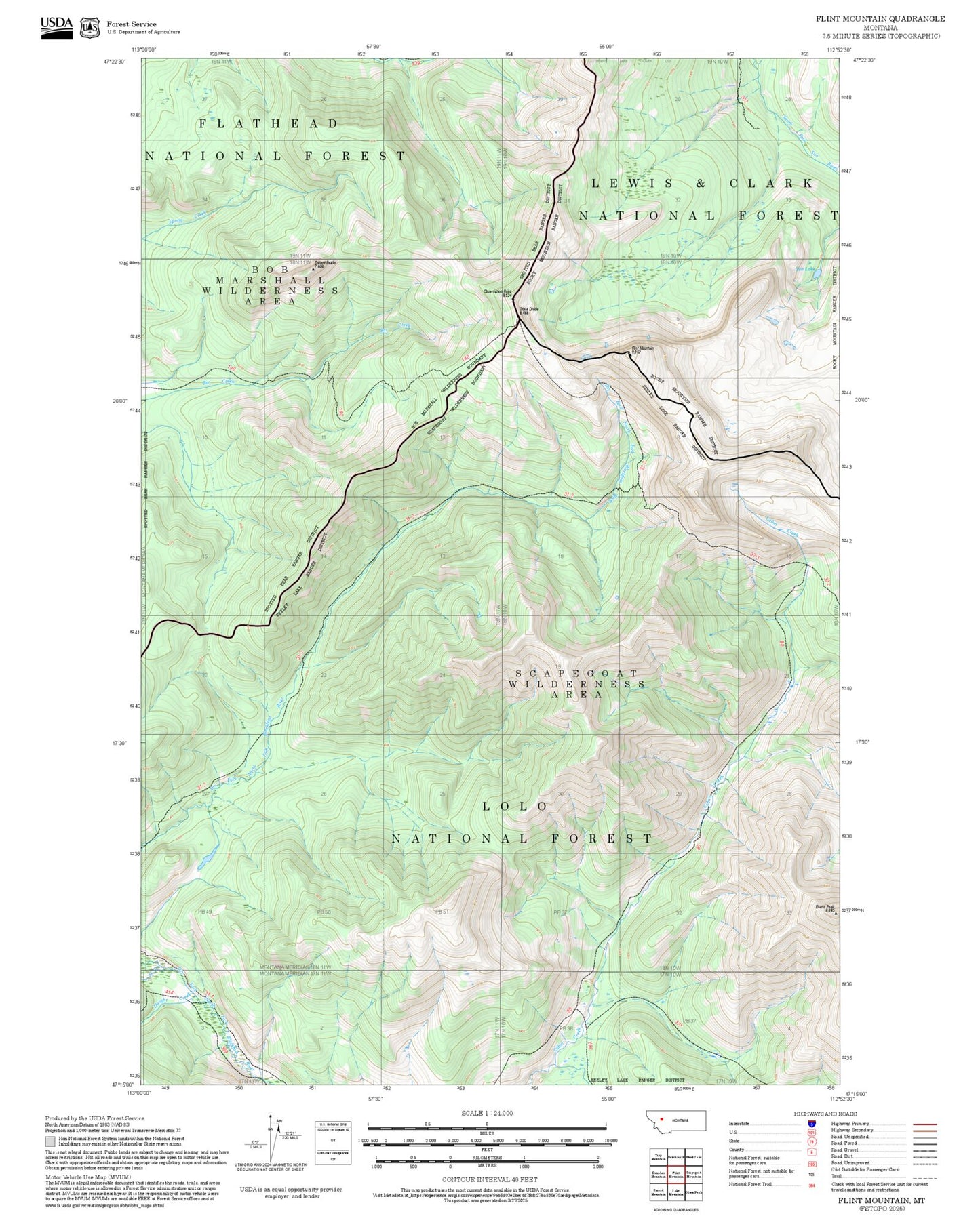 2025 Forest Service Topo Map of Flint Mountain Montana