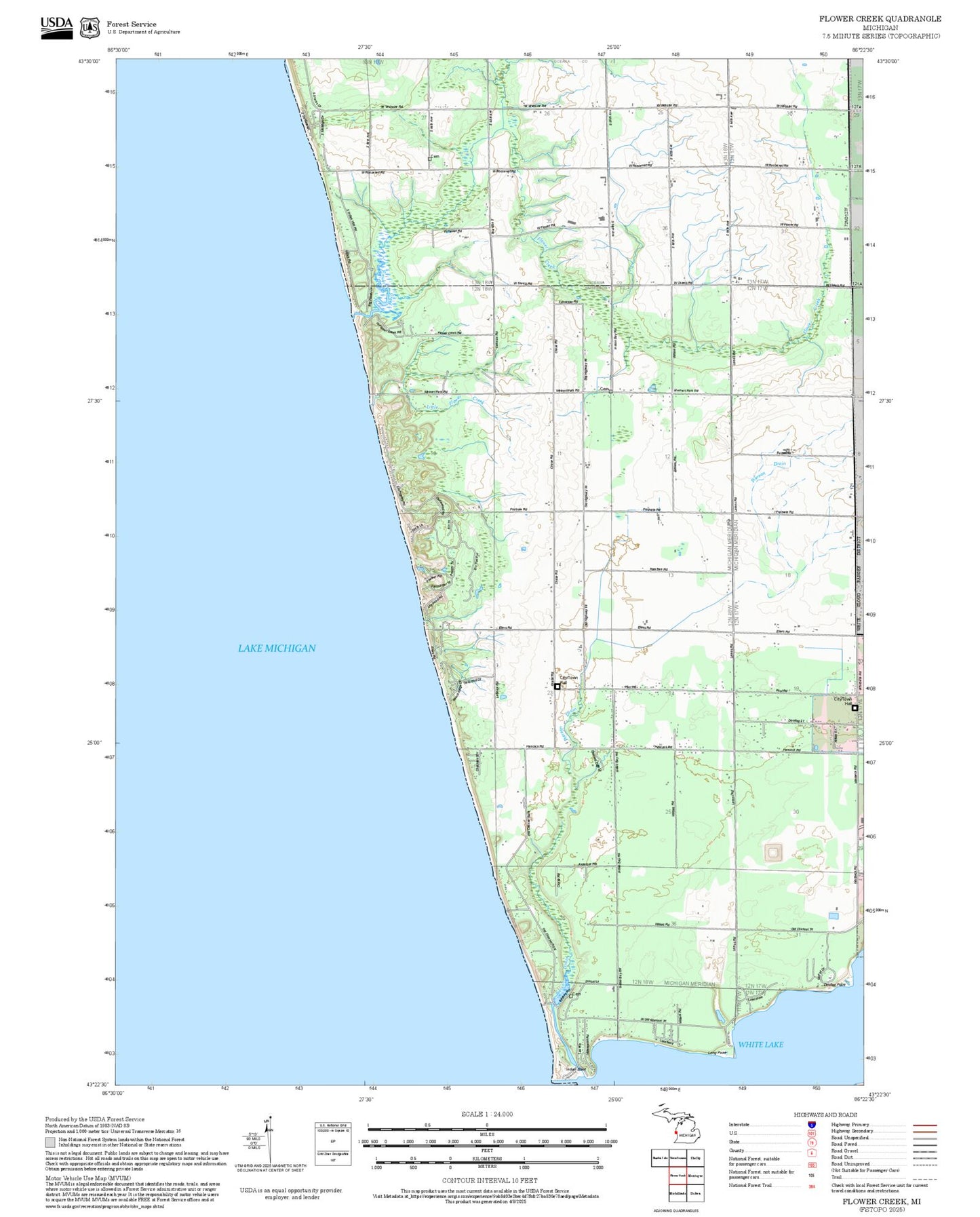 2025 Forest Service Topo Map of Flower Creek Michigan