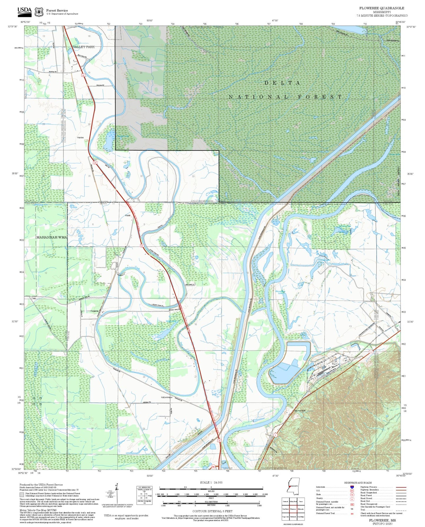 2025 Forest Service Topo Map of Floweree Mississippi