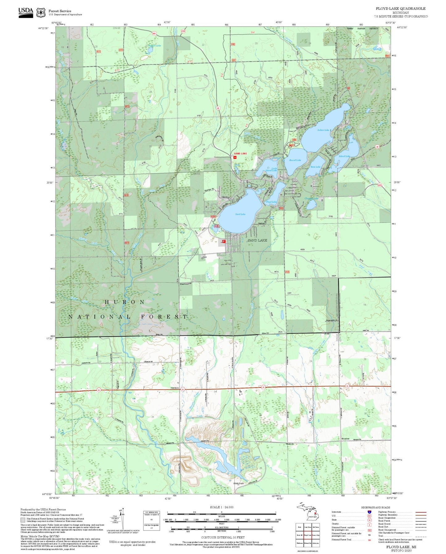 2025 Forest Service Topo Map of Floyd Lake Michigan