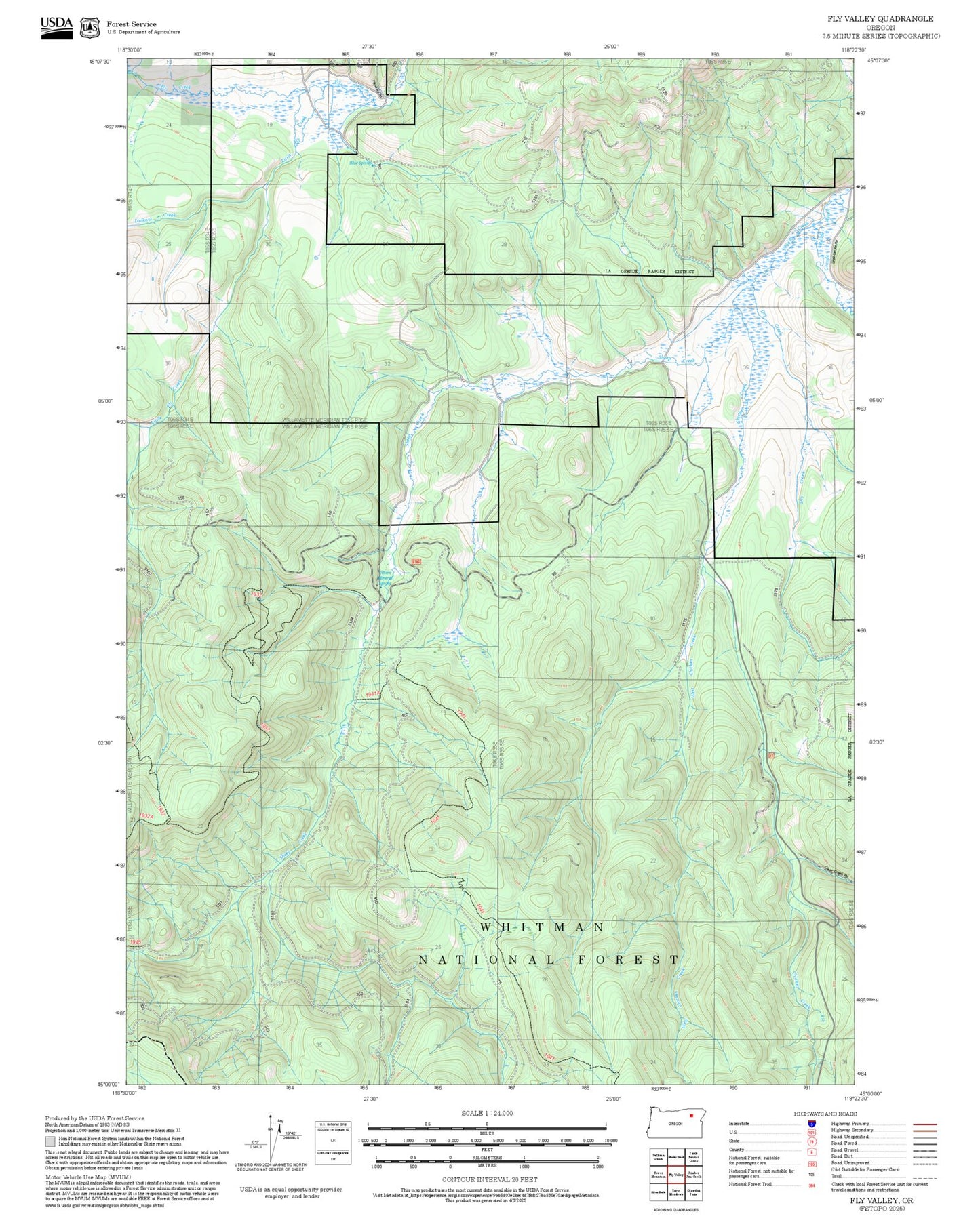 2025 Forest Service Topo Map of Fly Valley Oregon