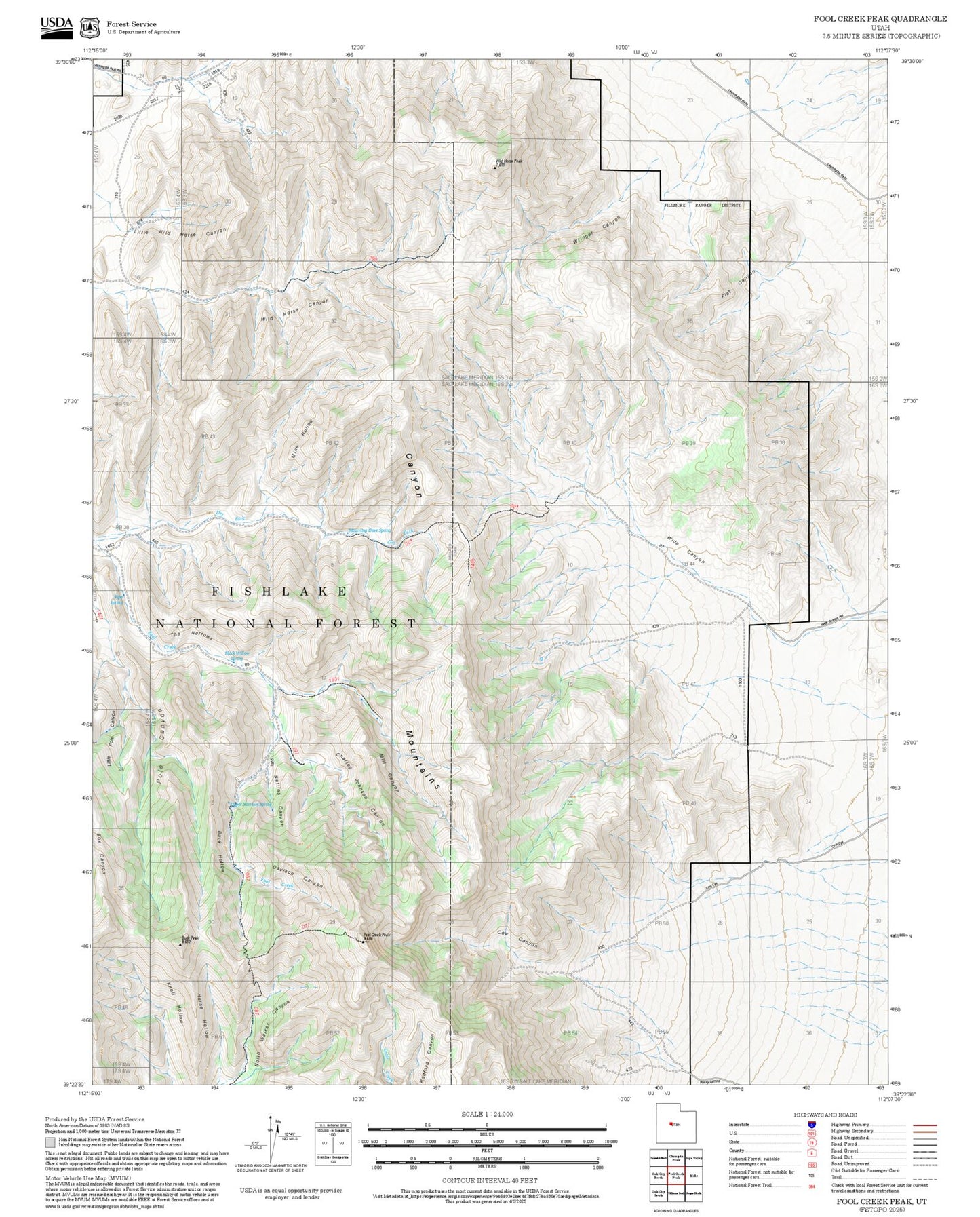 2025 Forest Service Topo Map of Fool Creek Peak Utah