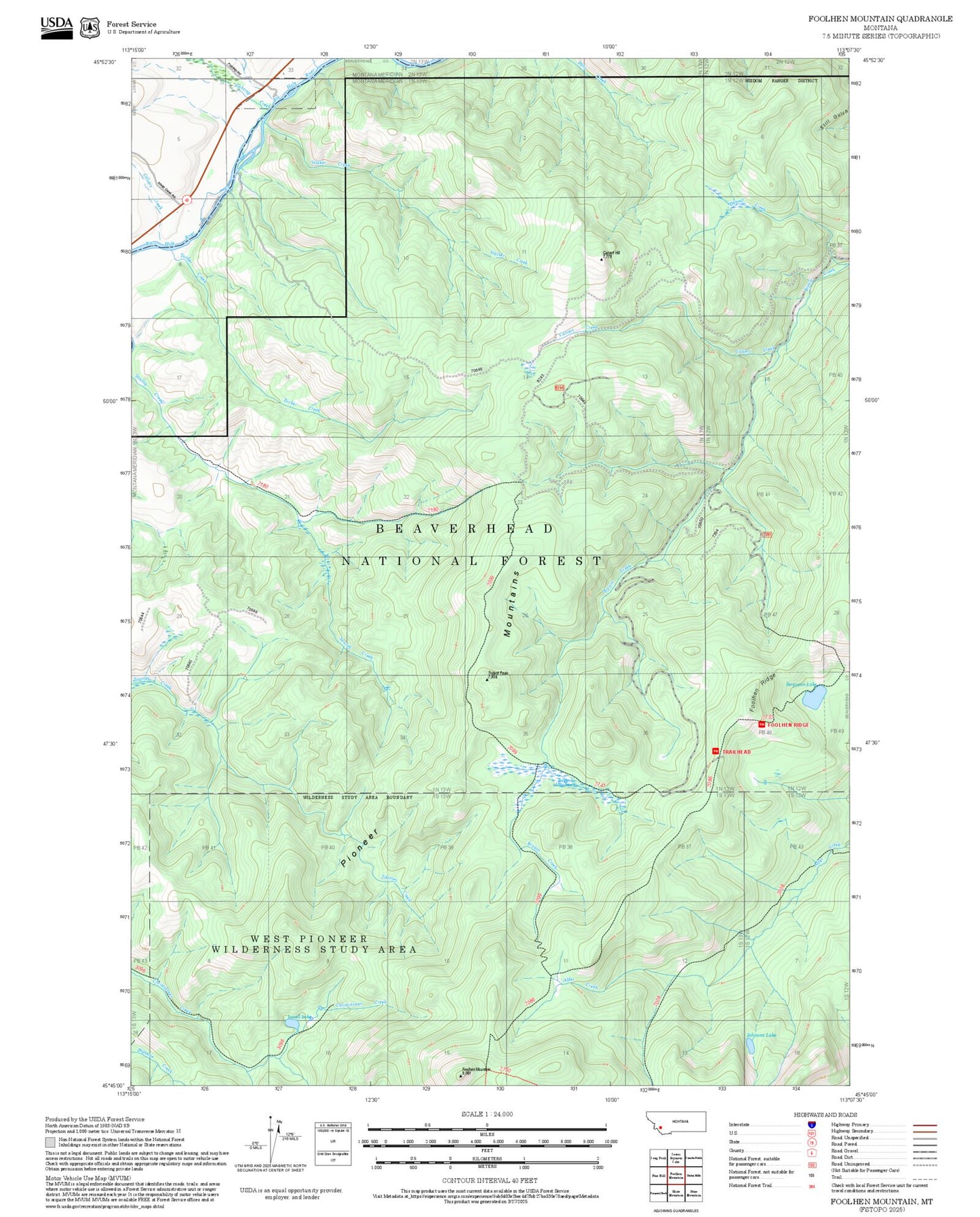 2025 Forest Service Topo Map of Foolhen Mountain Montana