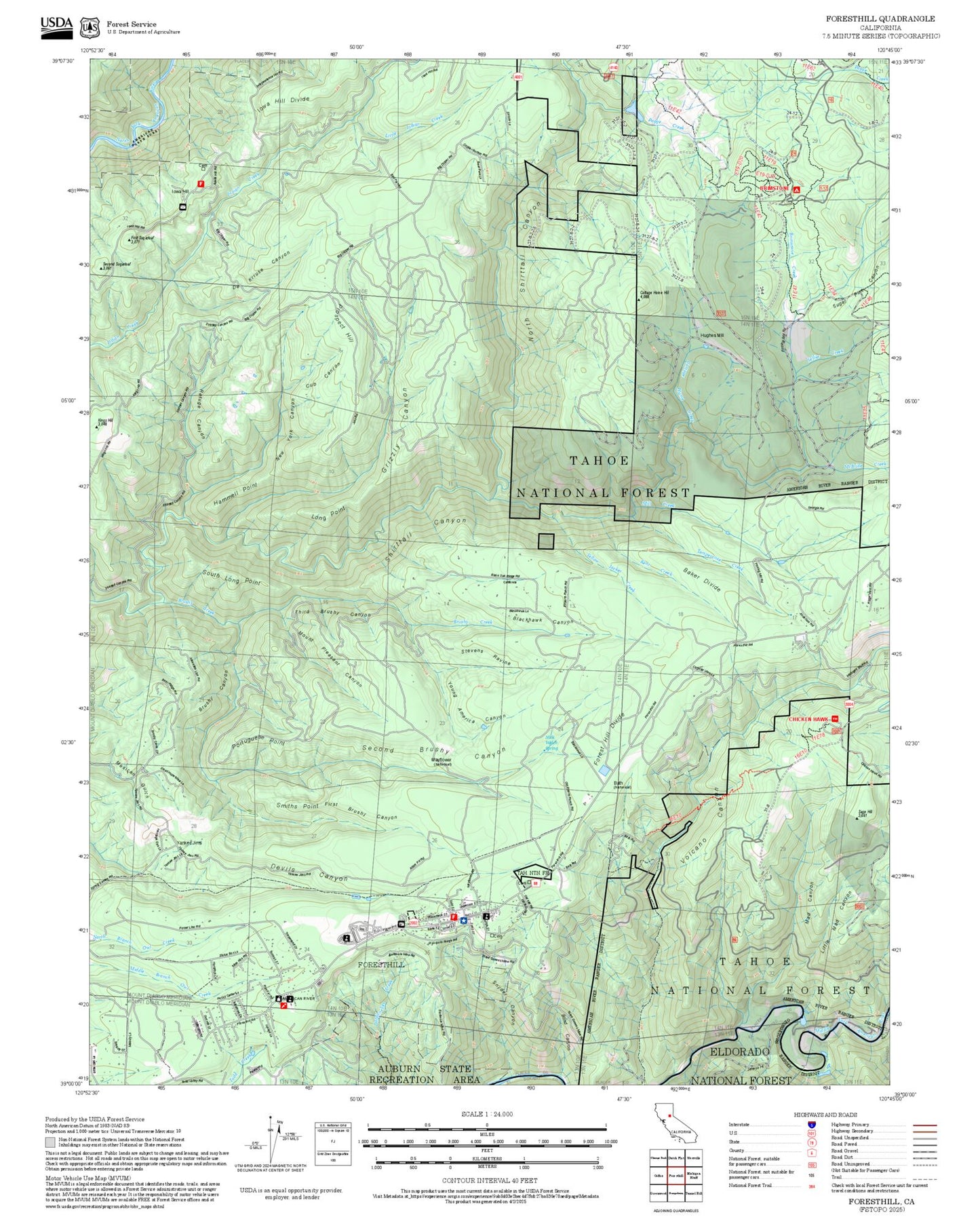 2025 Forest Service Topo Map of Foresthill California