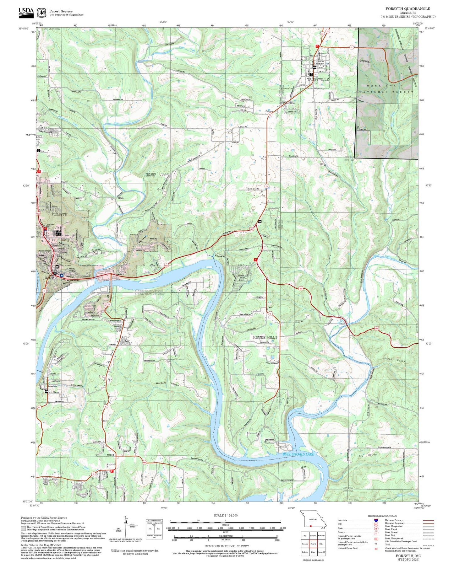 2025 Forest Service Topo Map of Forsyth Missouri