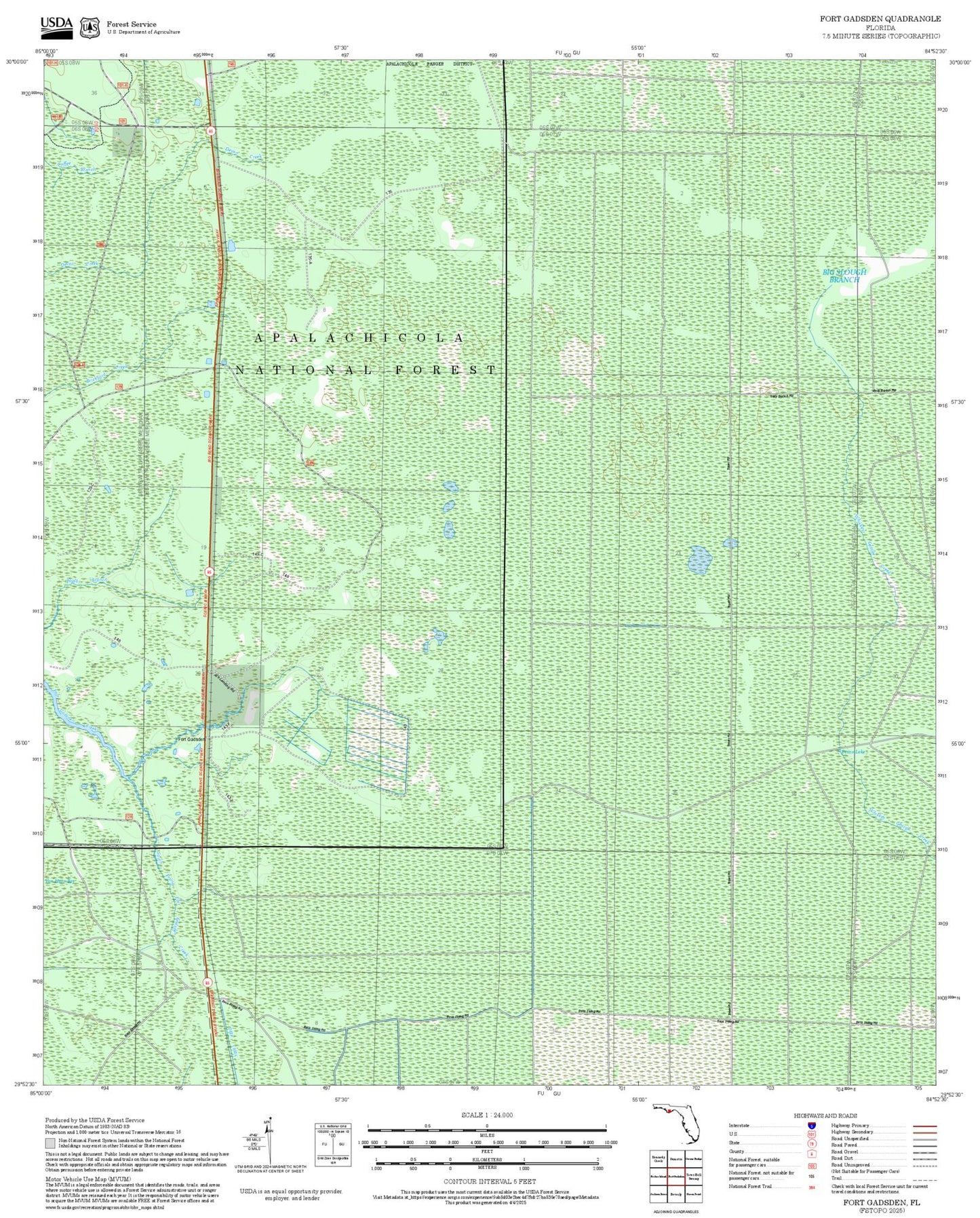 2025 Forest Service Topo Map of Fort Gadsden Florida