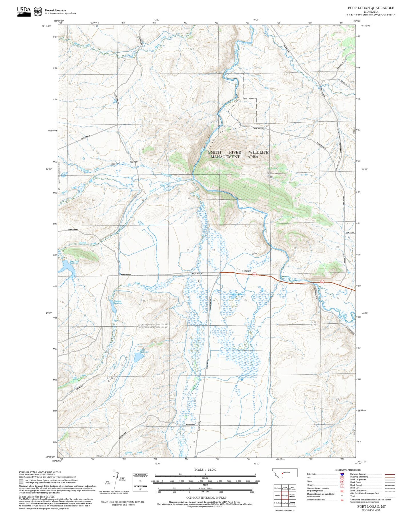 2025 Forest Service Topo Map of Fort Logan Montana
