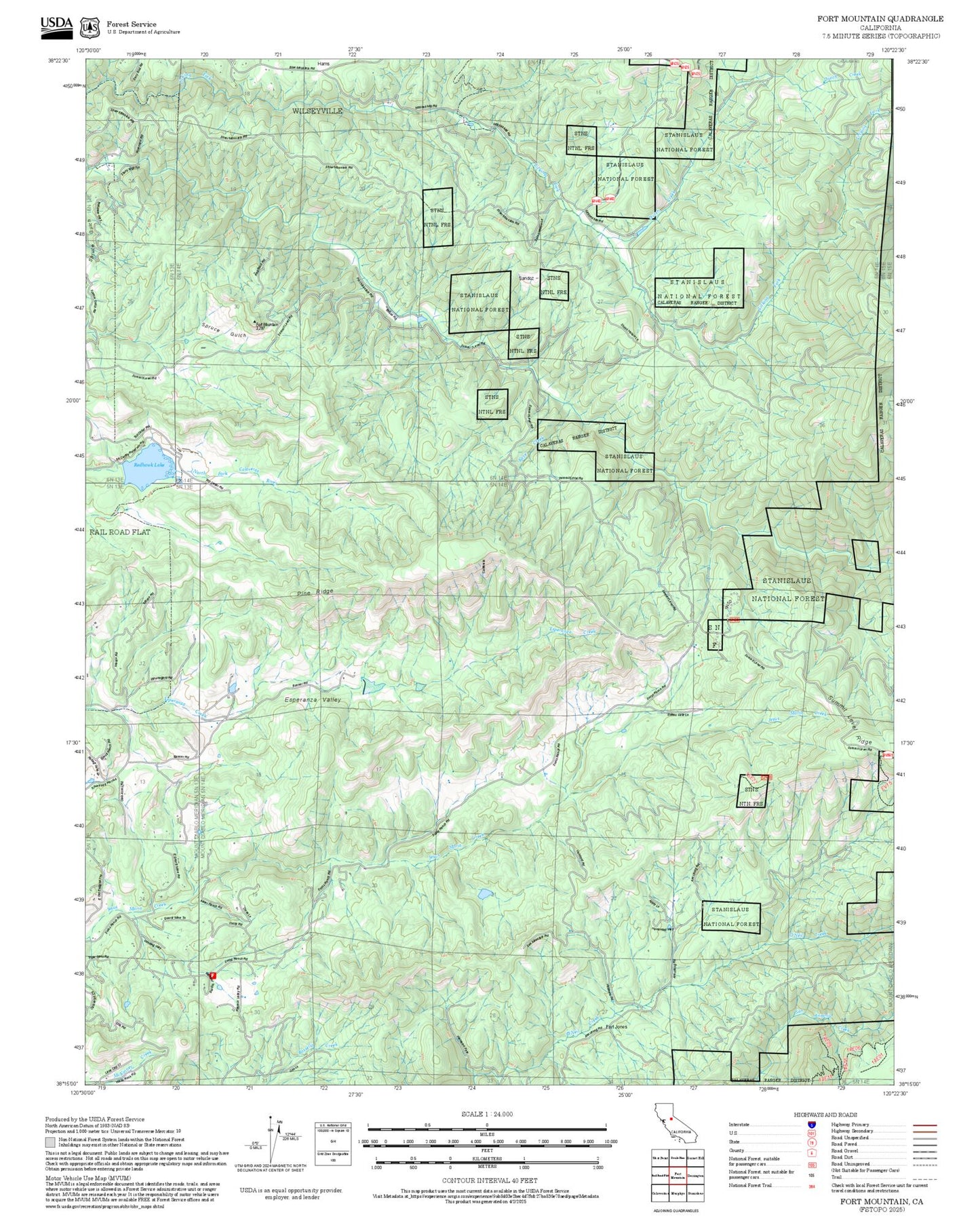 2025 Forest Service Topo Map of Fort Mountain California