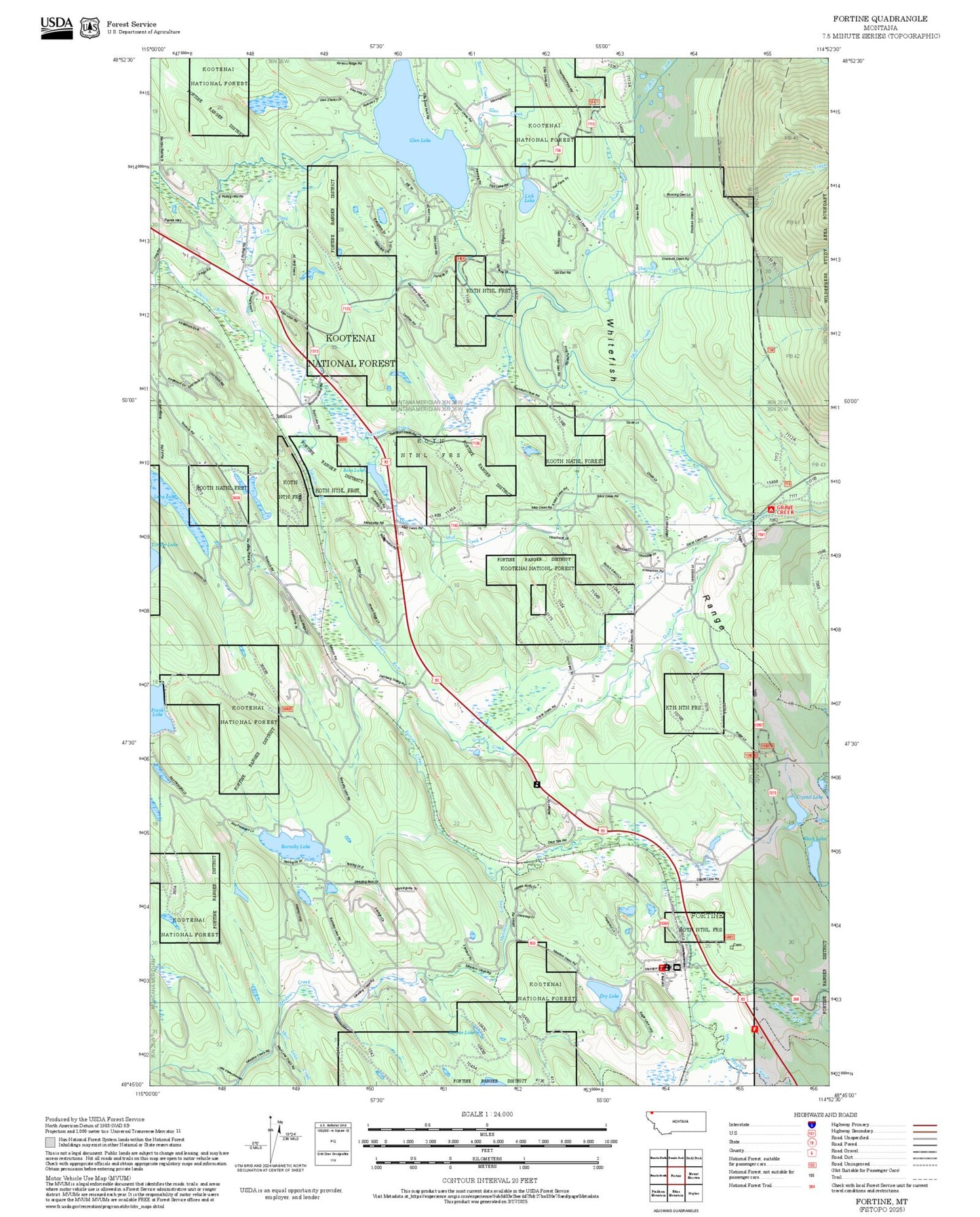 2025 Forest Service Topo Map of Fortine Montana