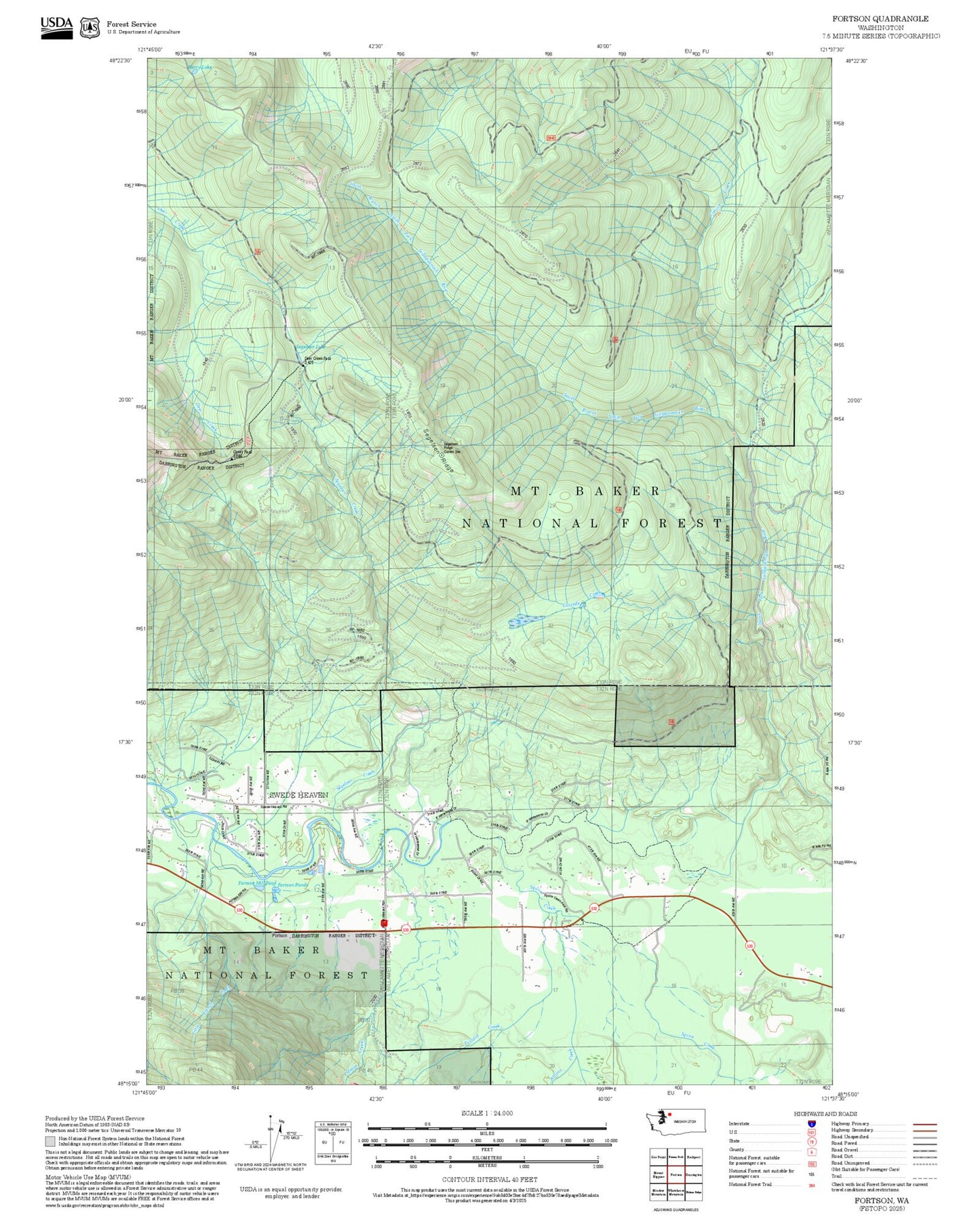 2025 Forest Service Topo Map of Fortson Washington
