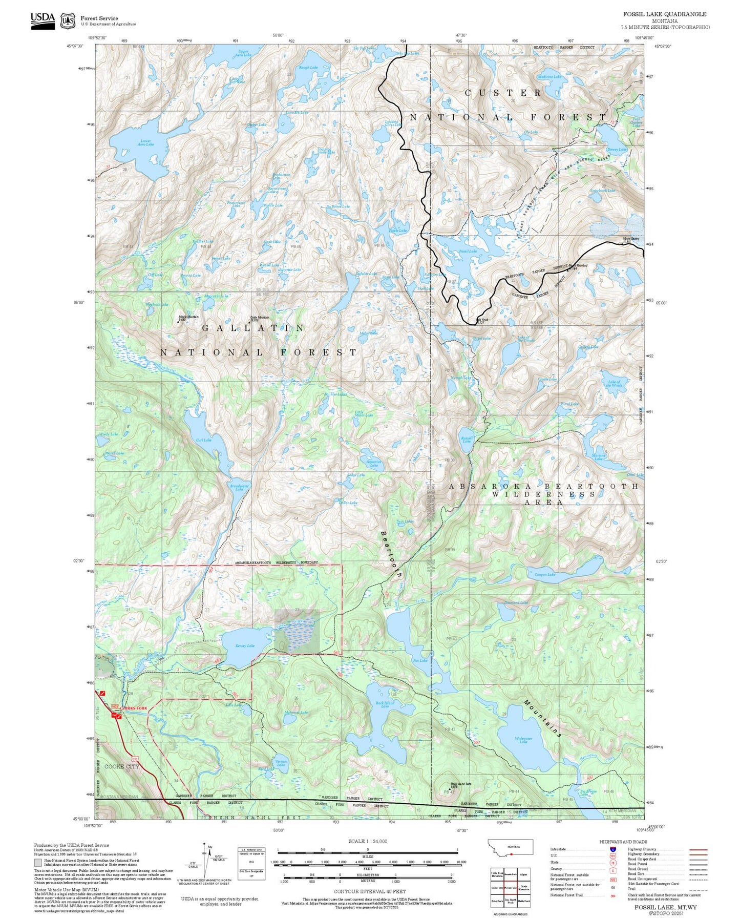 2025 Forest Service Topo Map of Fossil Lake Montana