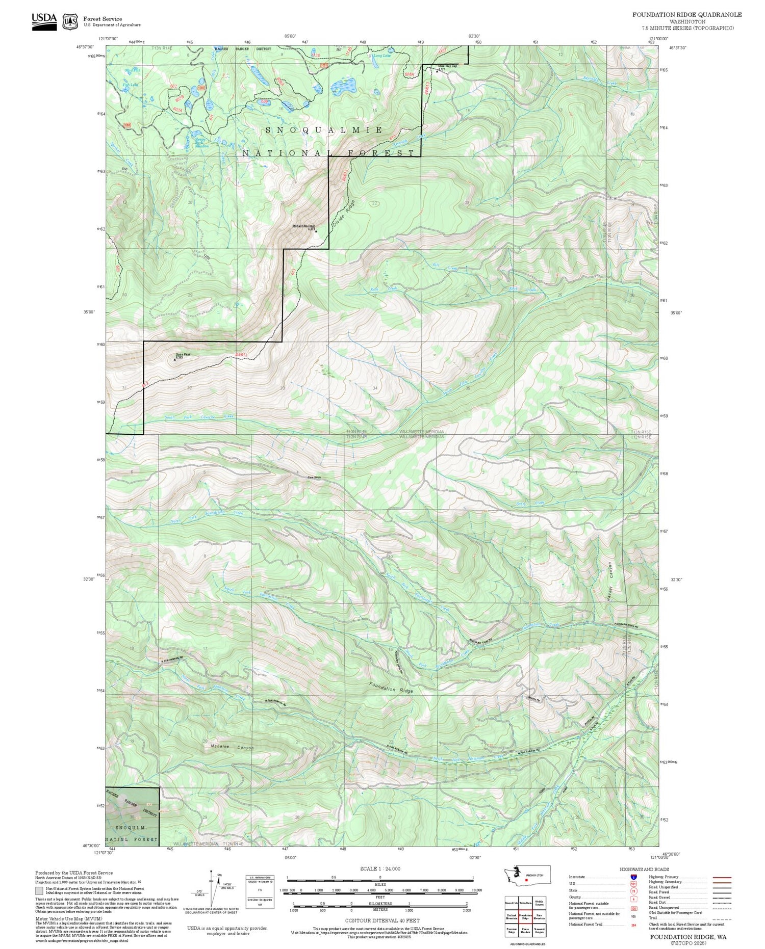 2025 Forest Service Topo Map of Foundation Ridge Washington