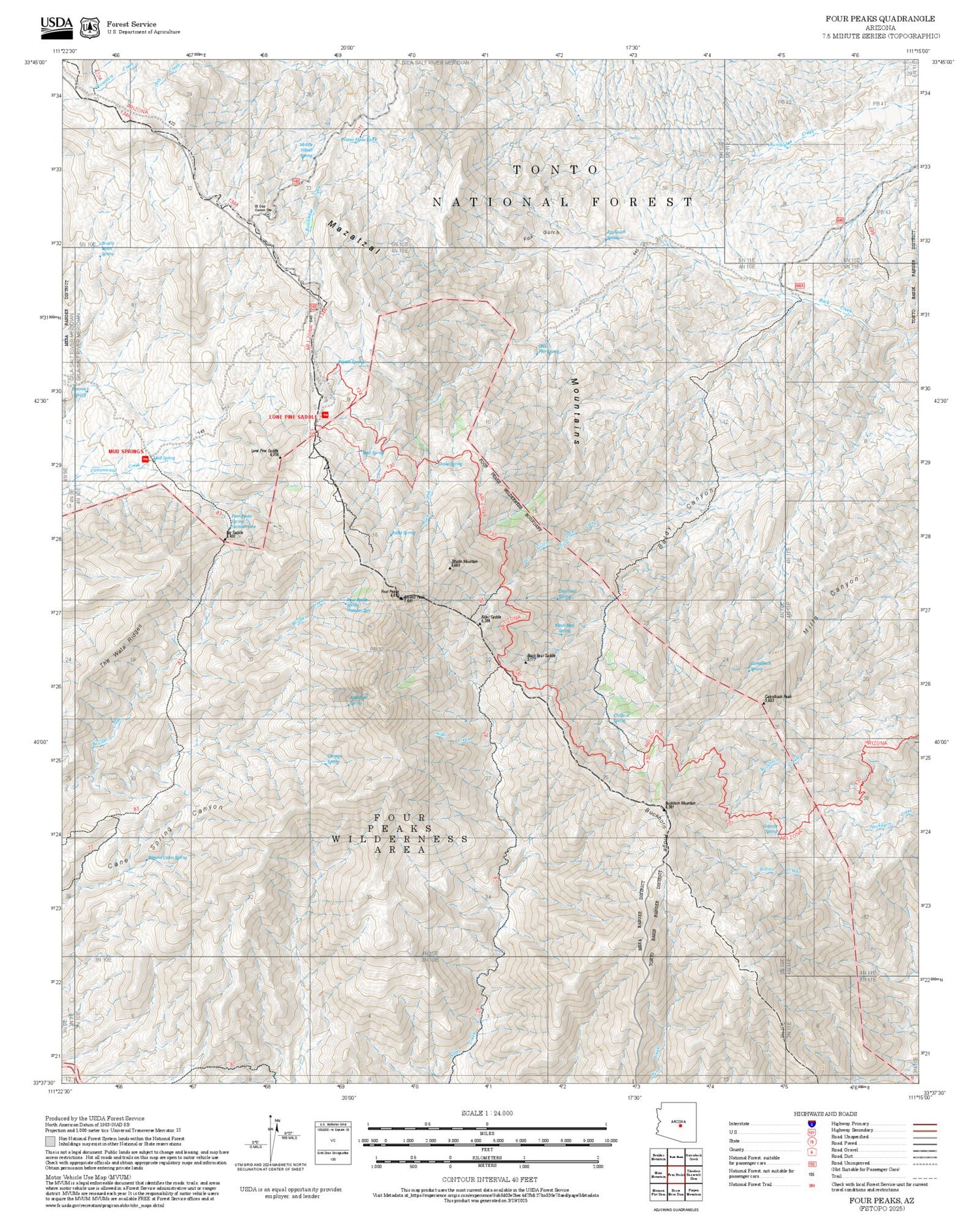 2025 Forest Service Topo Map of Four Peaks Arizona