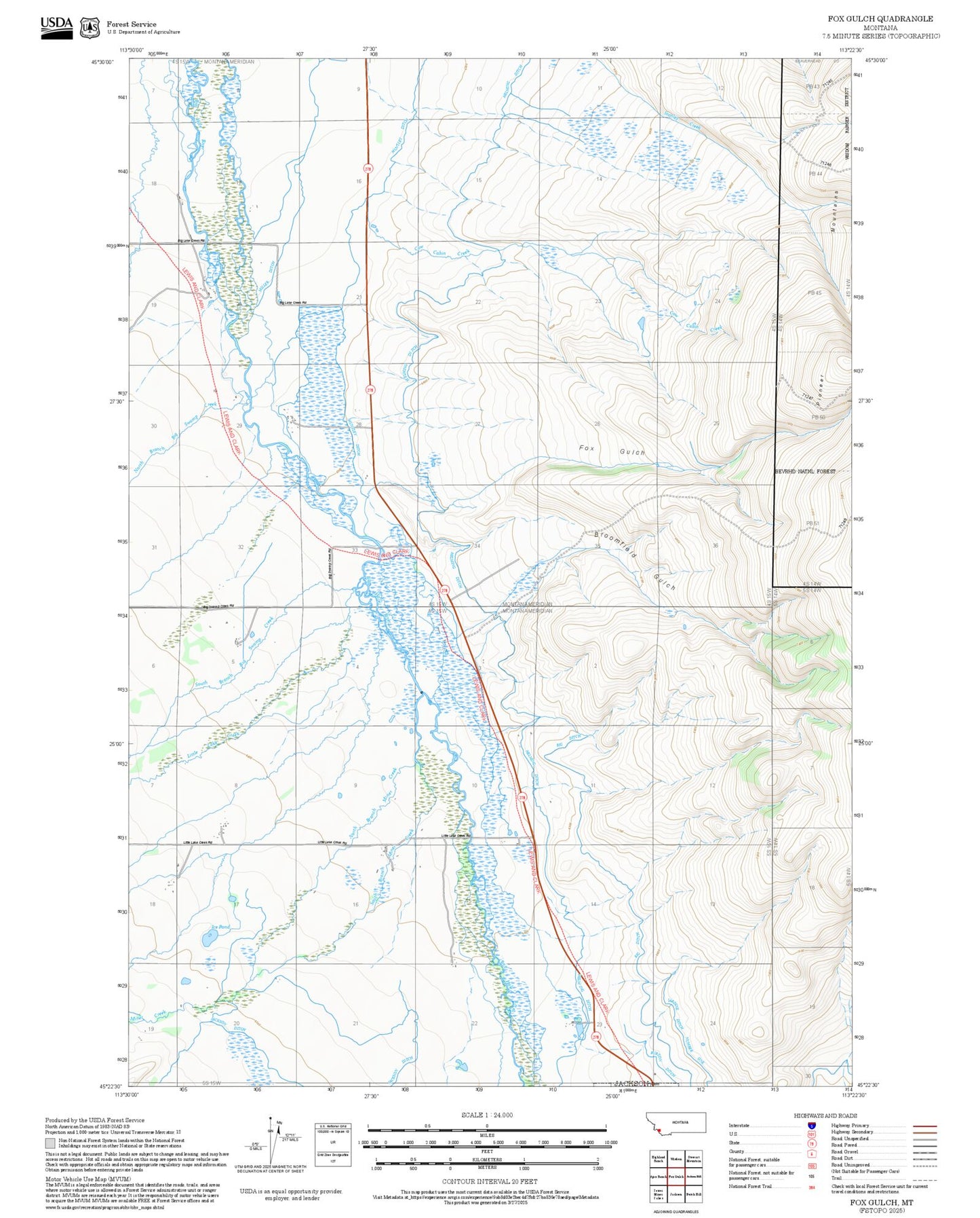 2025 Forest Service Topo Map of Fox Gulch Montana