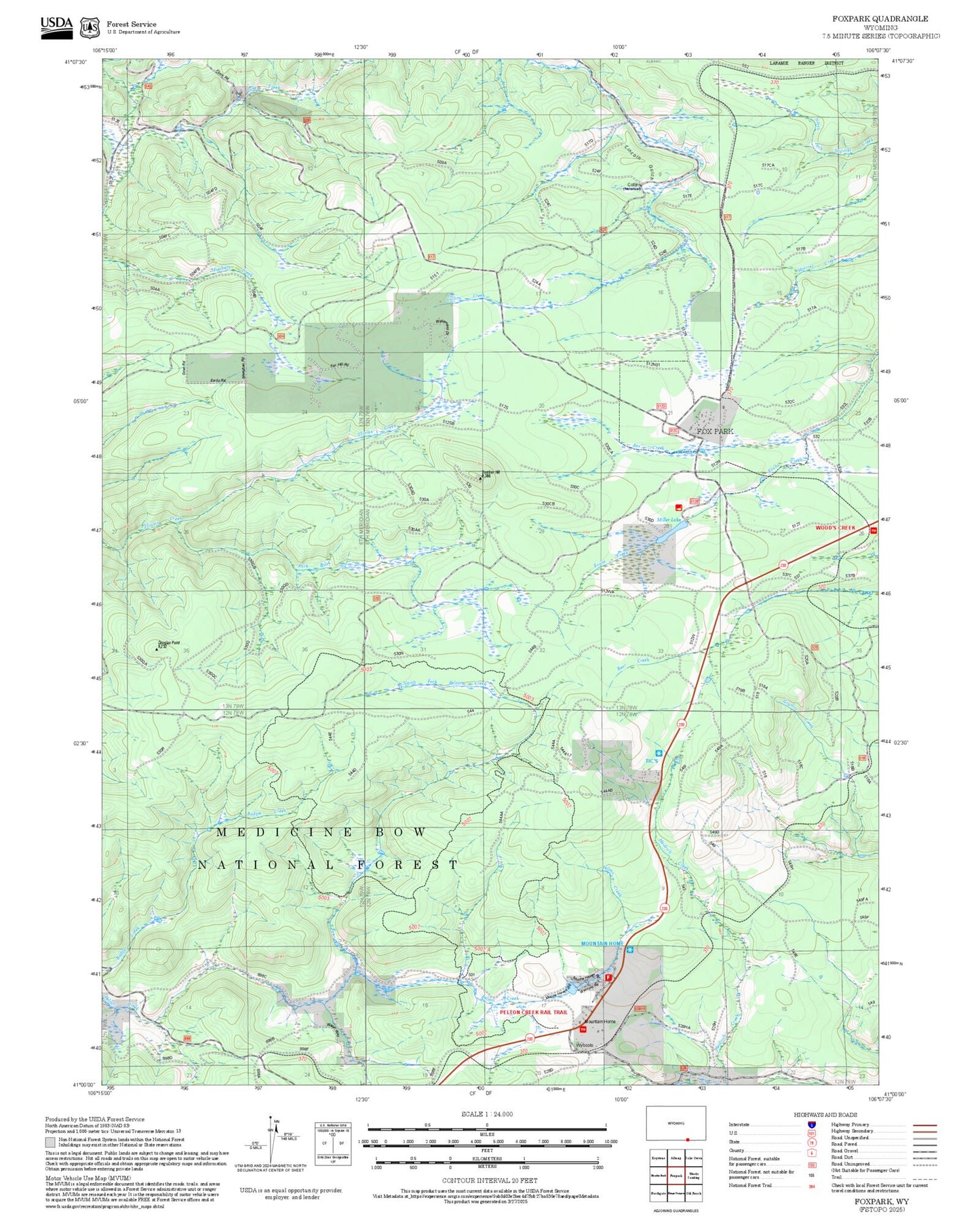 2025 Forest Service Topo Map of Foxpark Wyoming