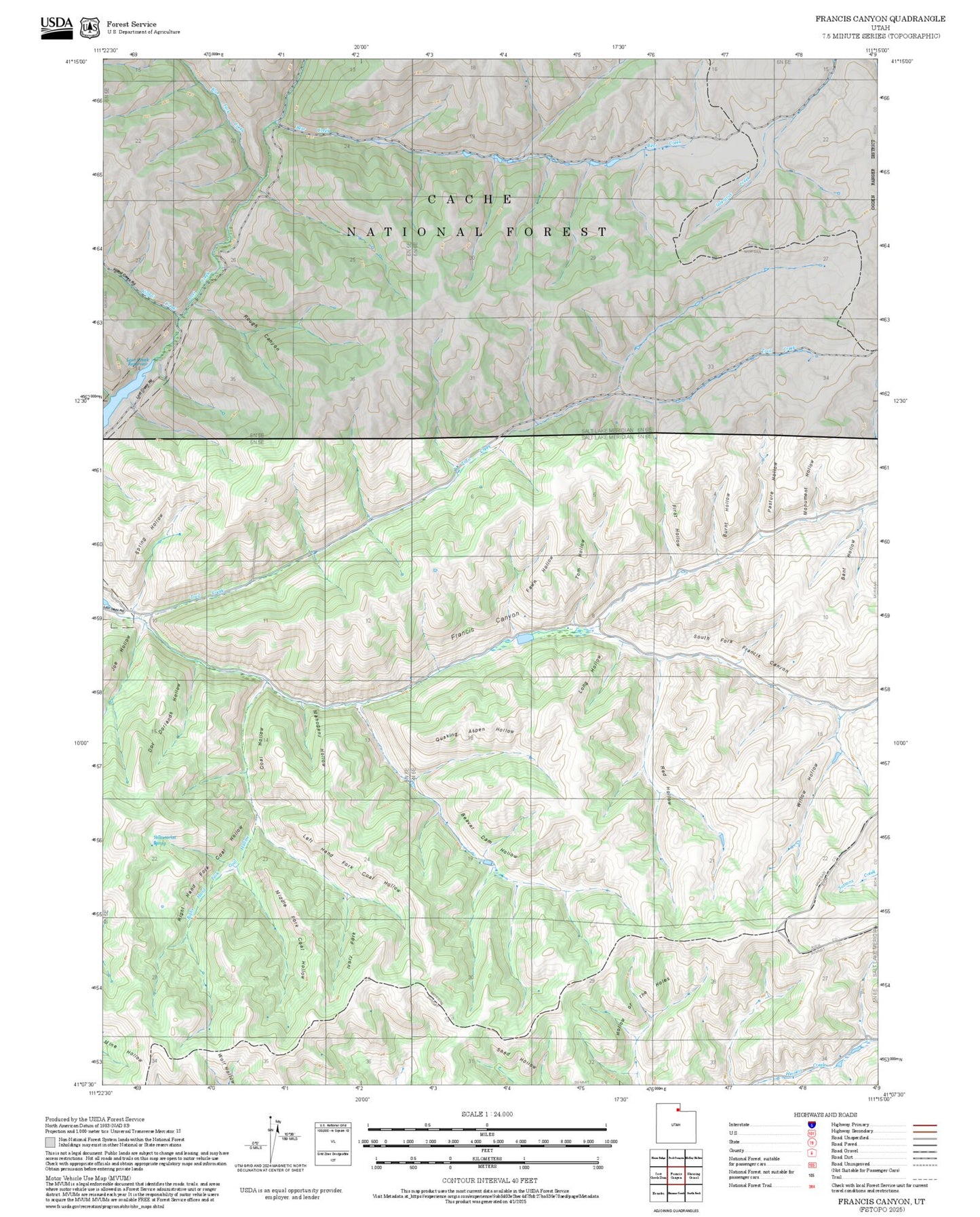 2025 Forest Service Topo Map of Francis Canyon Utah
