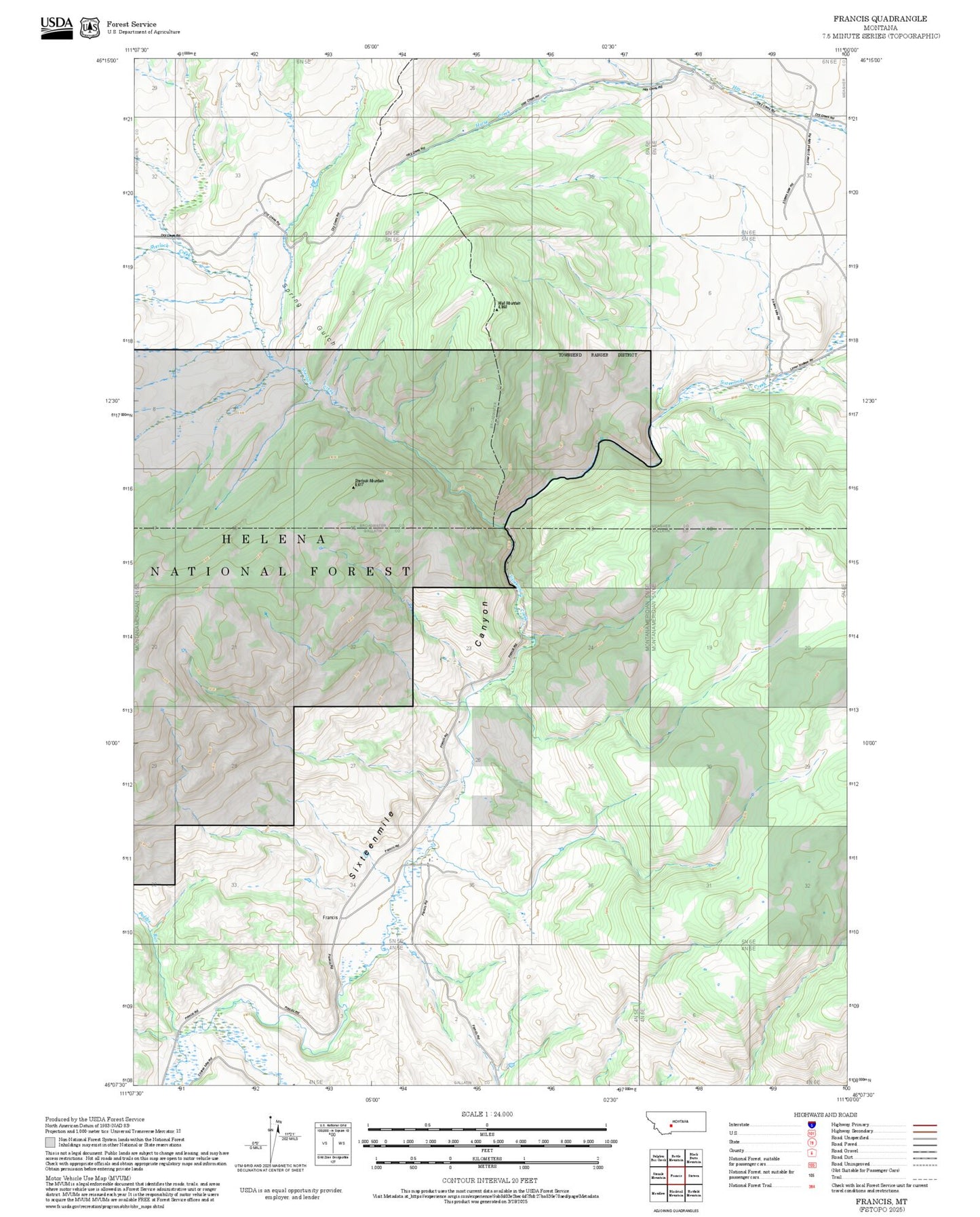 2025 Forest Service Topo Map of Francis Montana